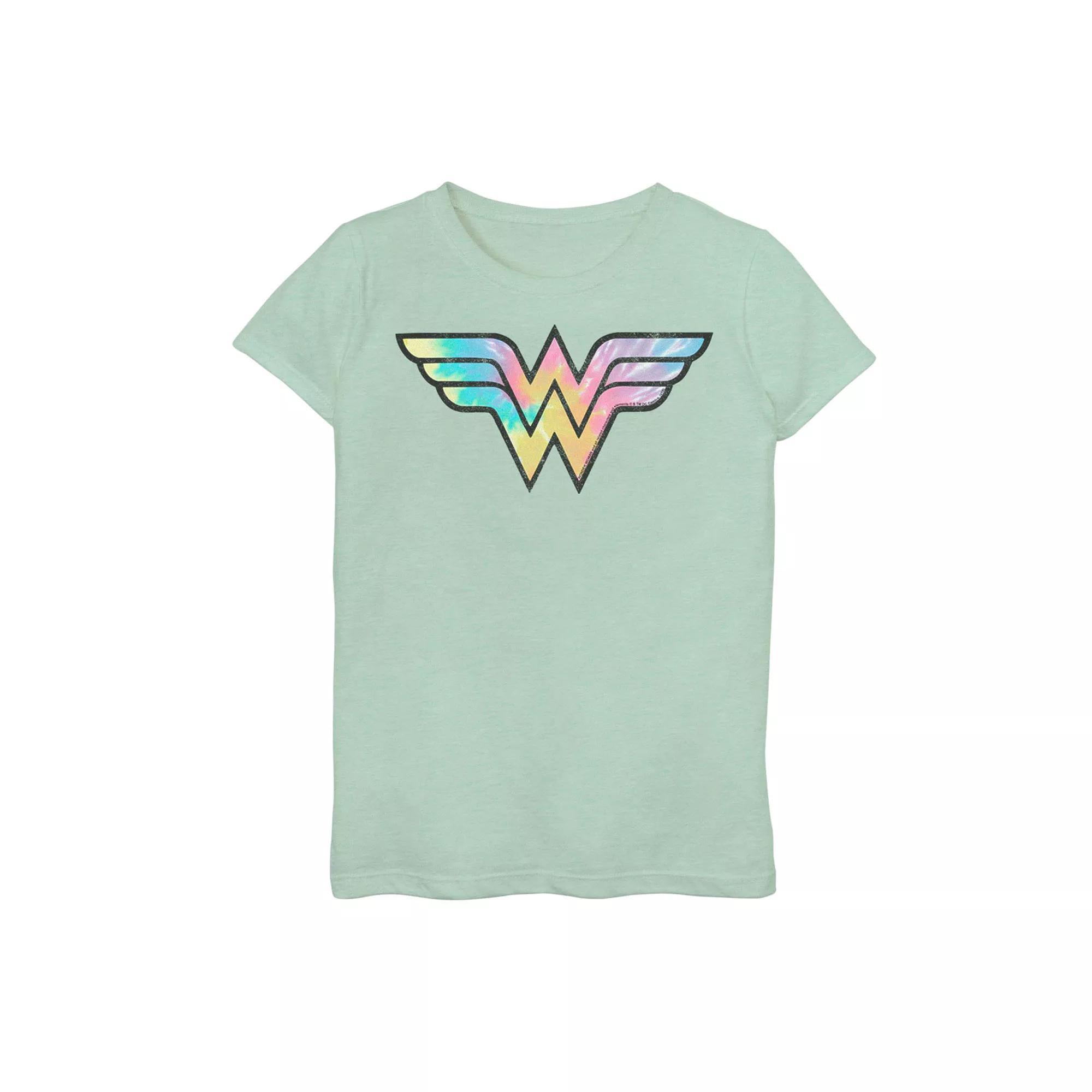 Girls 7-16 DC Comics Wonder Woman Tie Dye Logo Graphic Tee, Girl's, Size: Large, Green Product Image