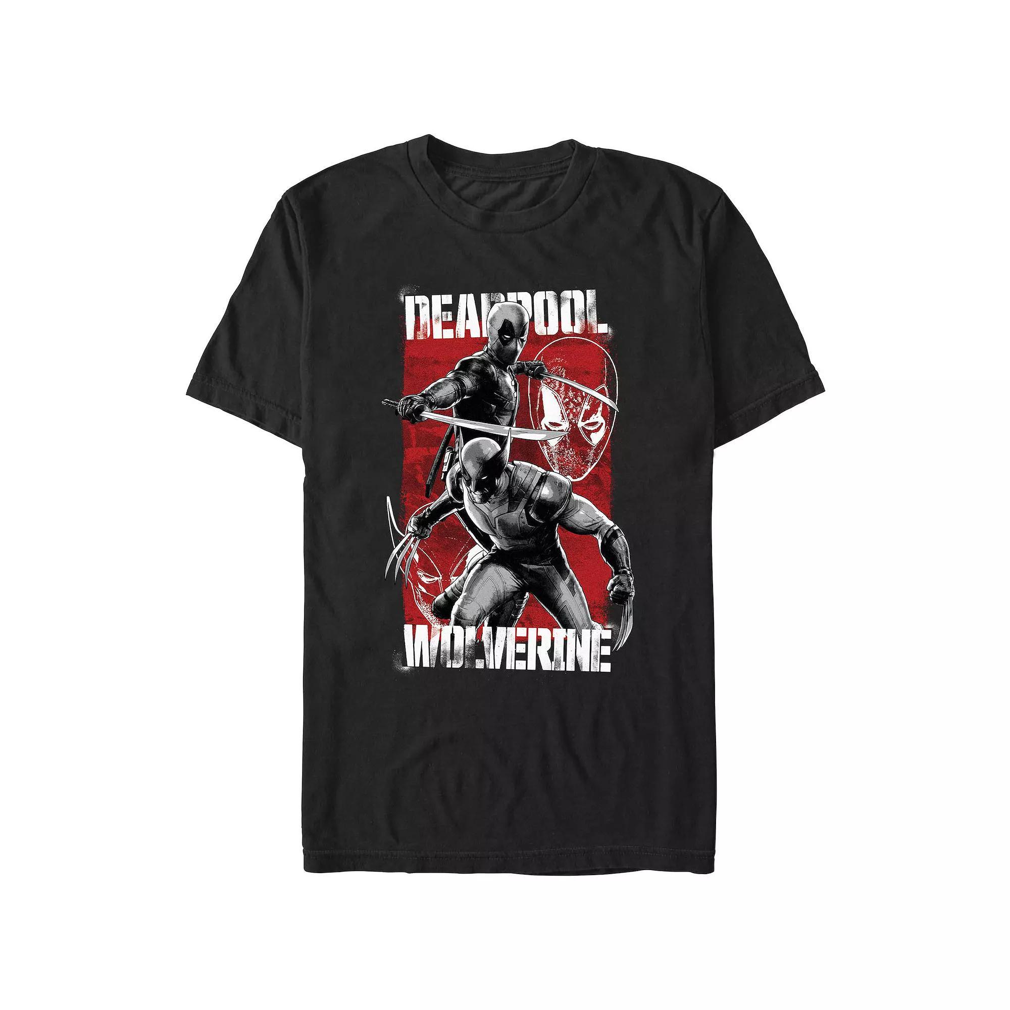 Men's Marvel Deadpool And Wolverine Red Poster Graphic Tee, Size: XL, Black Product Image