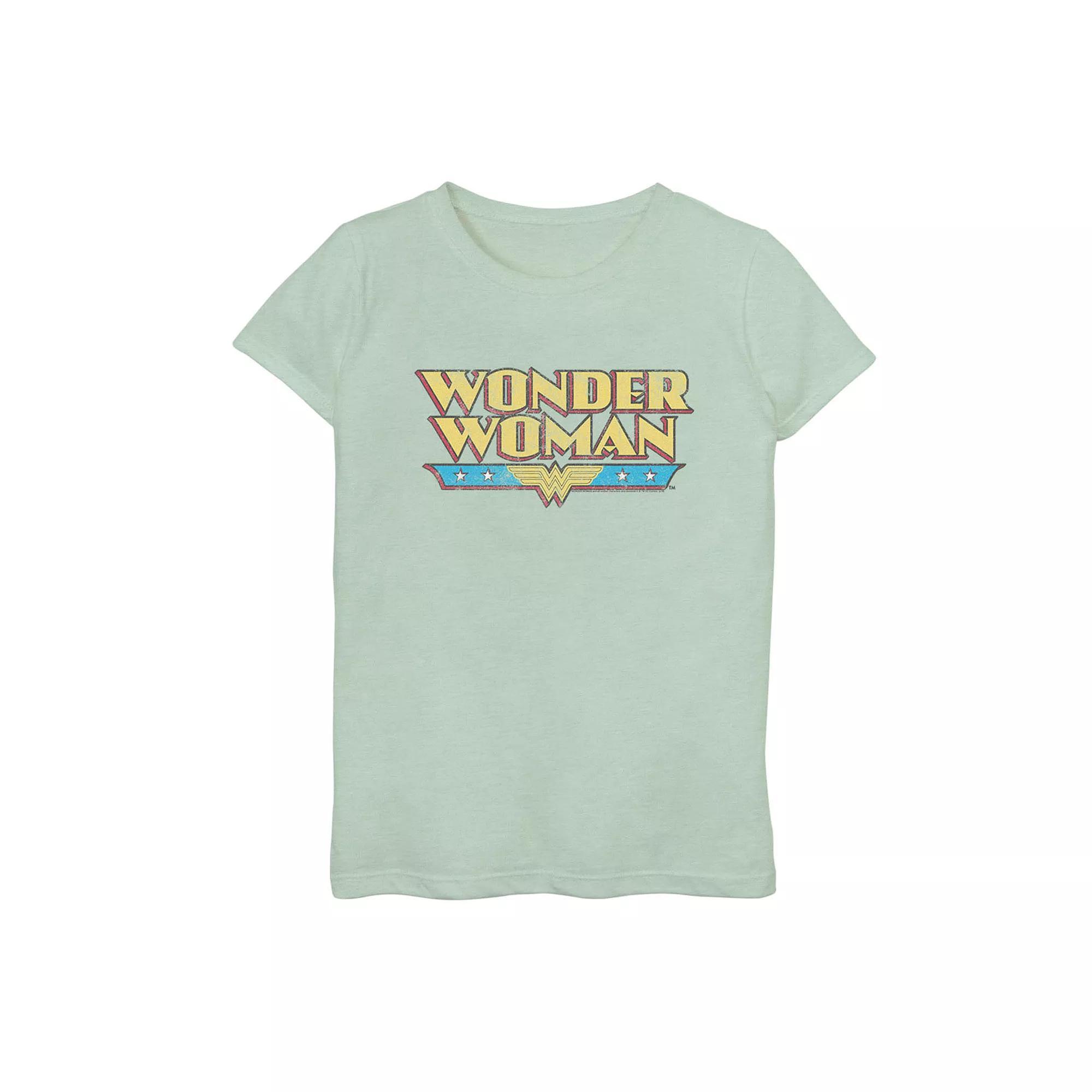 Girls DC Comics Wonder Woman Vintage Distressed Logo Tee, Girl's, Size: Small, Green Product Image