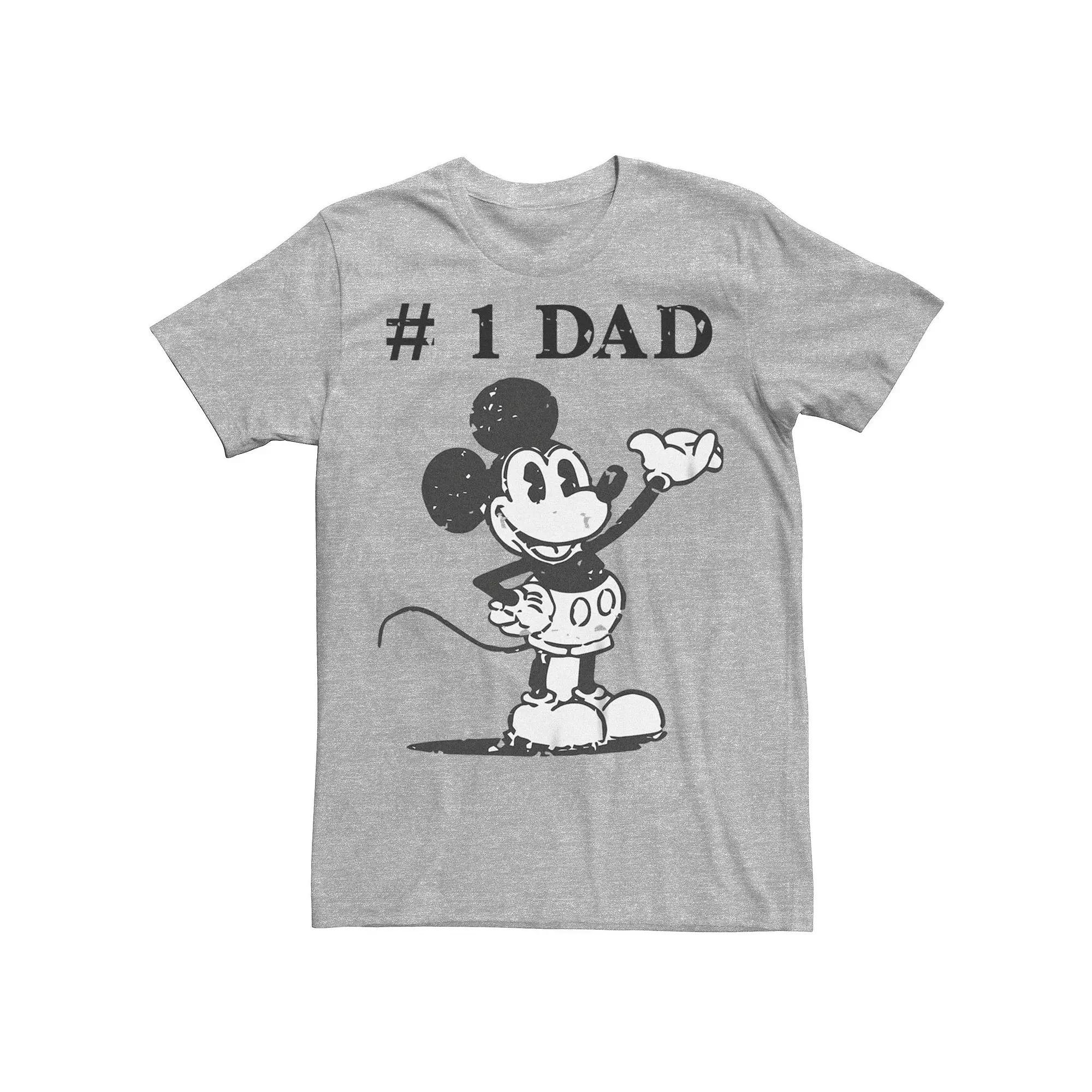 Disney's Mickey Mouse Men's Classic Number 1 Dad Cracked Paint Style Graphic Tee, Size: XL, Athletic Grey Product Image