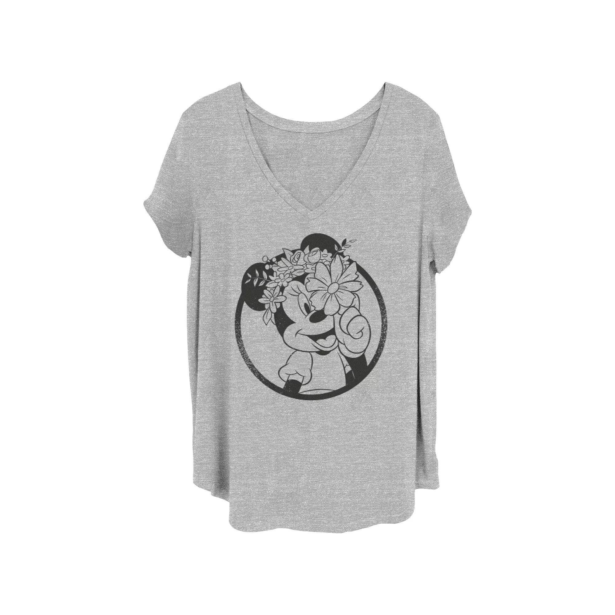 Disney's Minnie Mouse Flowers Juniors' Plus Graphic Tee, Women's, Size: 2XL, Grey Gray Product Image