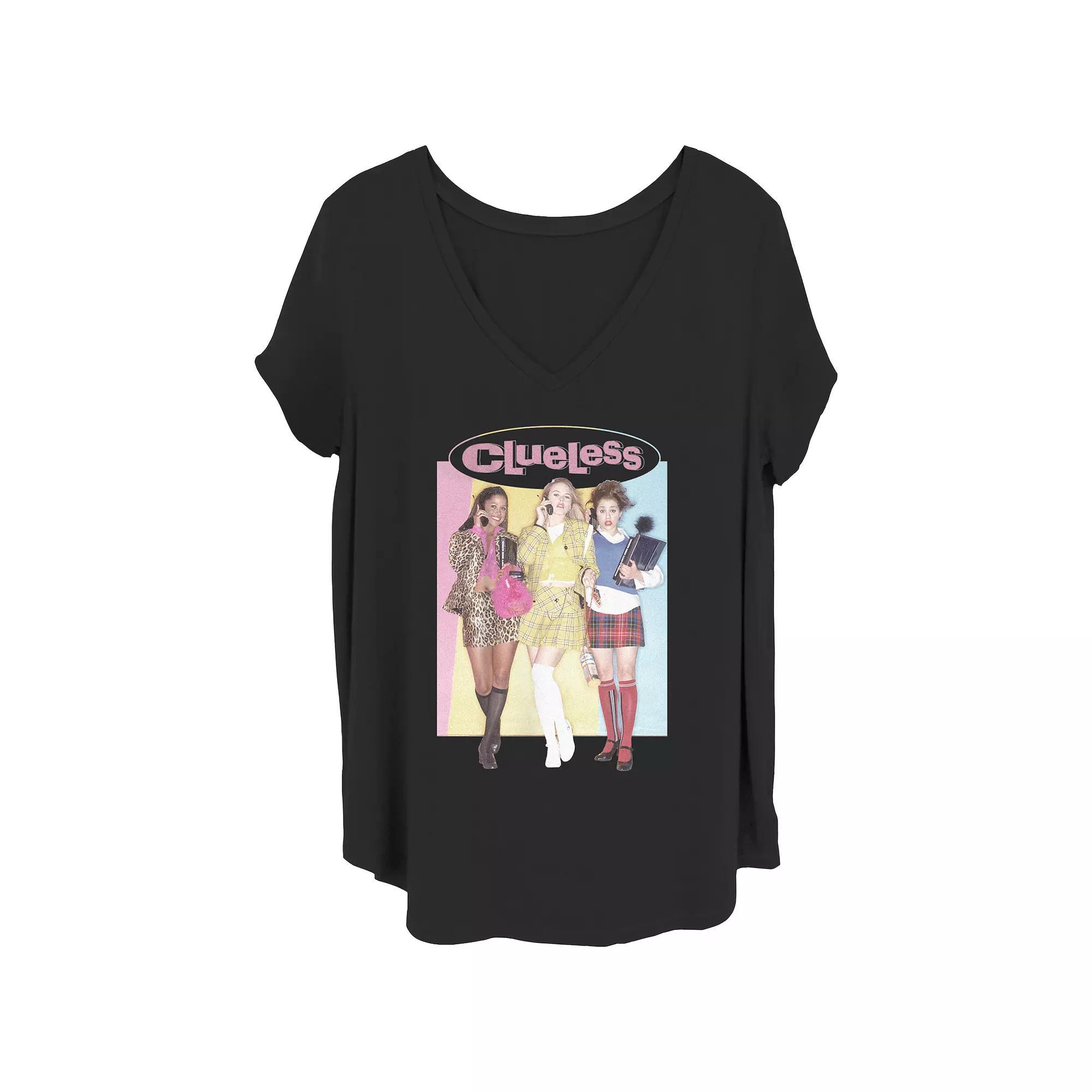 Juniors' Plus Clueless Groupie V-Neck Graphic Tee, Women's, Size: 1XL, Black Product Image
