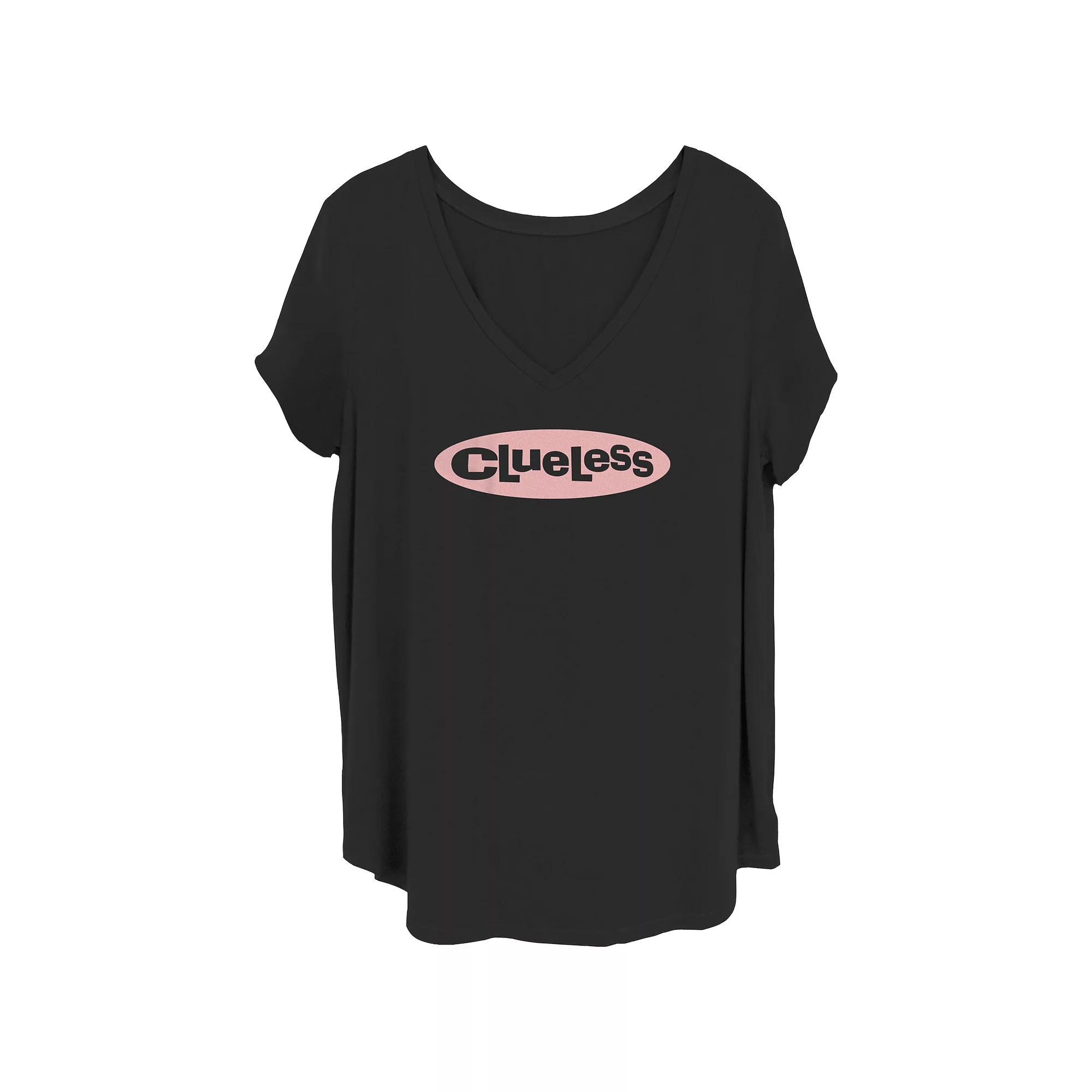 Juniors' Plus Clueless Logo V-Neck Graphic Tee, Women's, Size: 4XL, Black Product Image