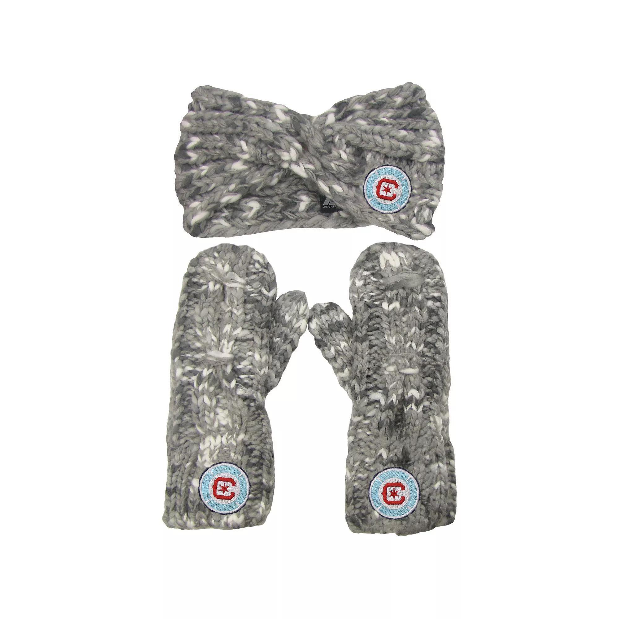 Women's ZooZatz Gray Chicago Fire Marled Headband and Mittens Set, Cfs Grey Product Image