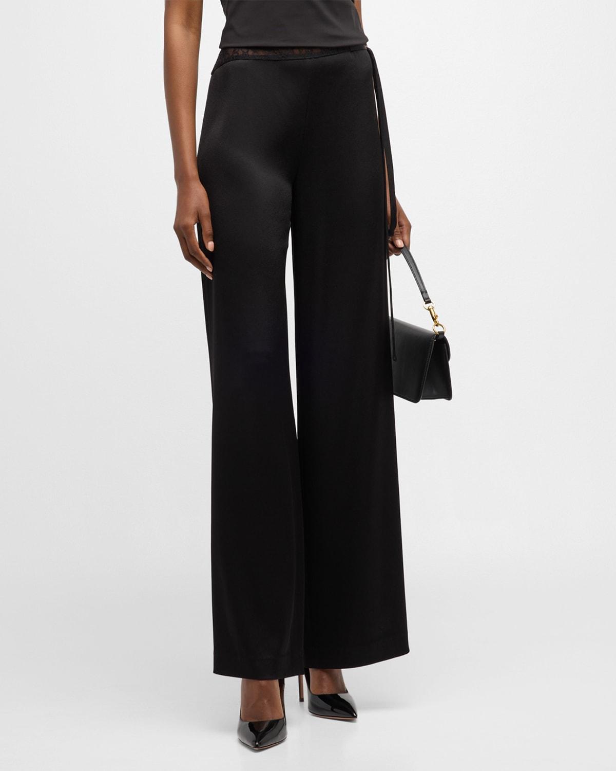 Womens Lace & Crepe-Back Satin Wide-Leg Pants Product Image