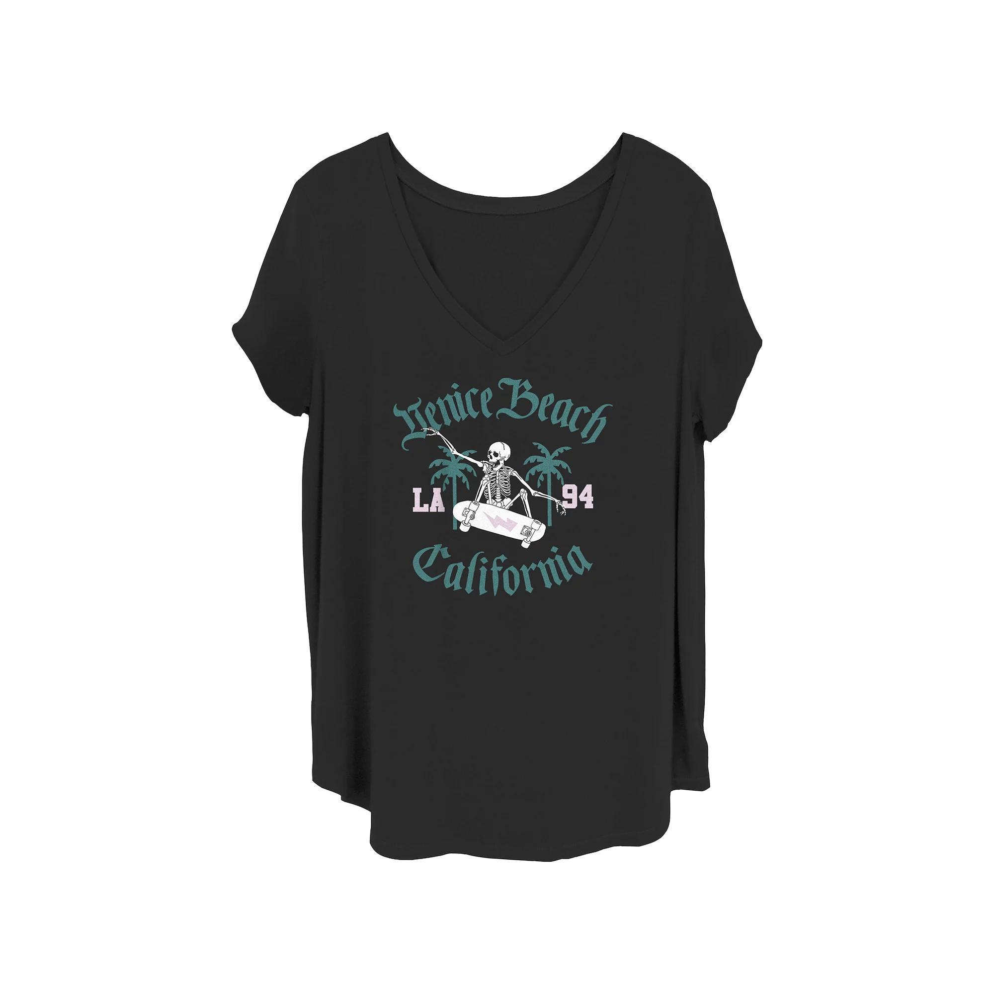 Juniors Plus Moon And Sun Surrounded By Stars V-Neck Graphic Tee, Womens Product Image