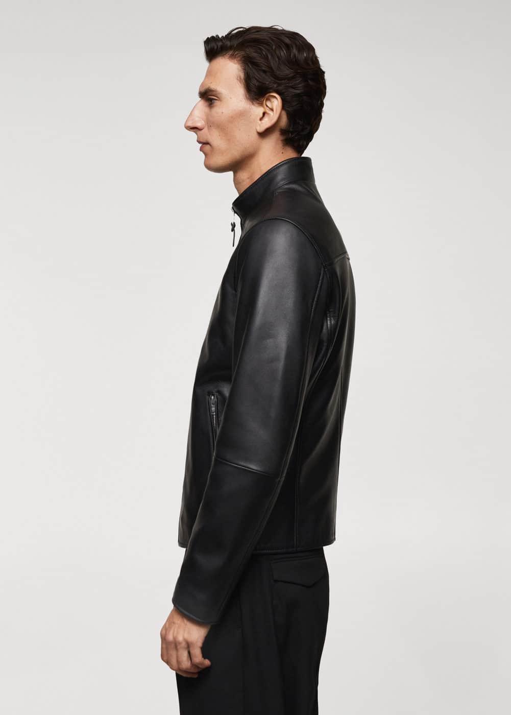 Mango Mens Zip-Detail Leather Biker Jacket Product Image