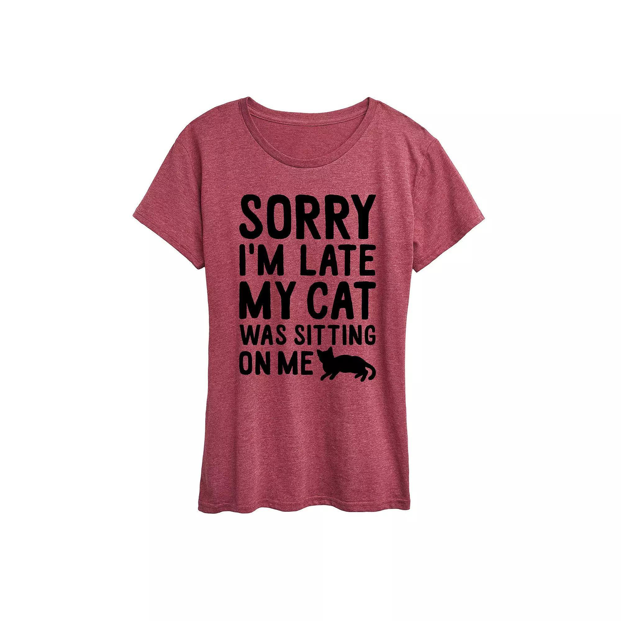 Womens Sorry Im Late Cat Sitting On Me Graphic Tee, Girls Grey Gray Product Image