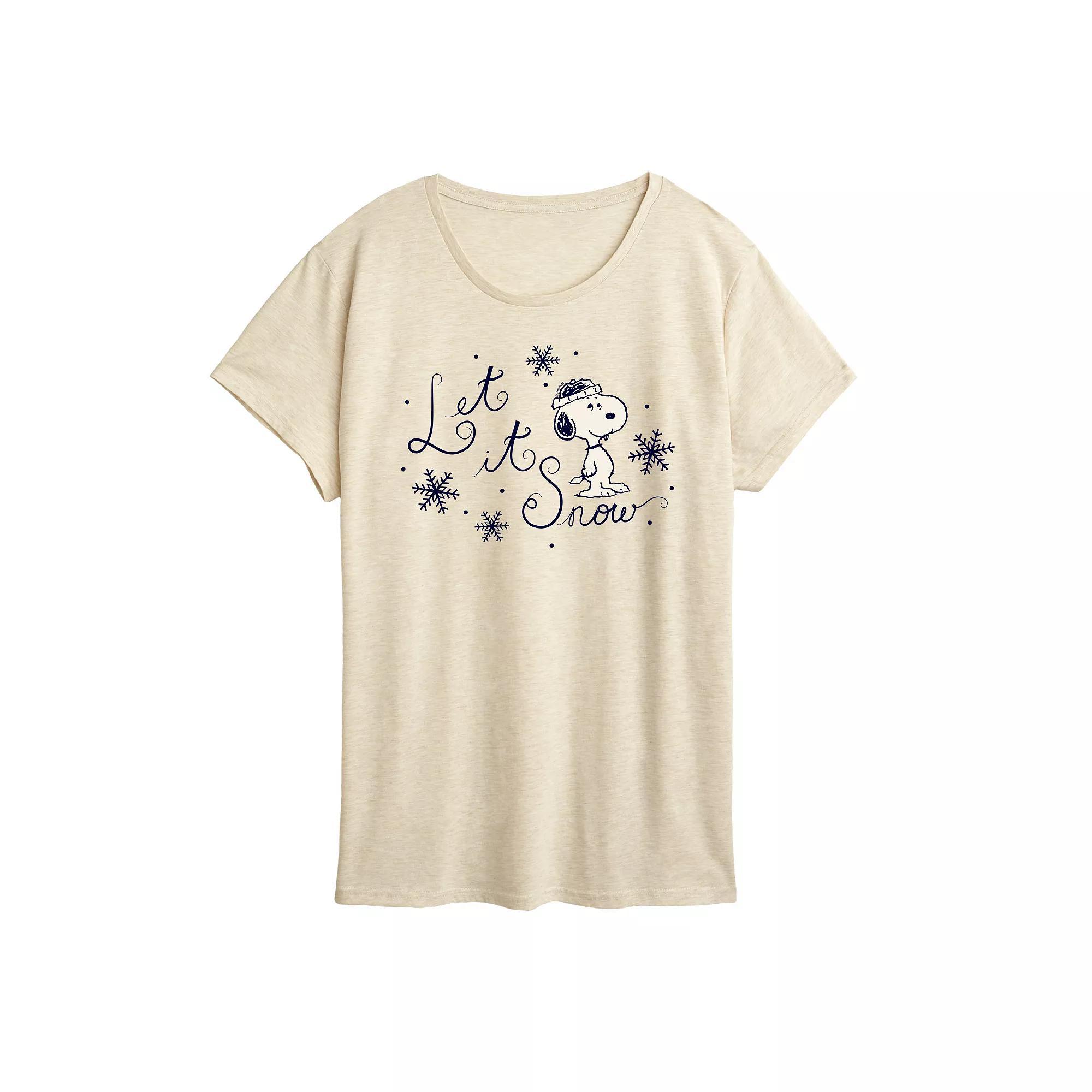 Women's Peanuts Snoopy Let It Snow Graphic Tee, Size: Large, White Product Image