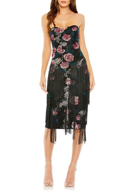 Womens Fringed Floral Jacquard Strapless Dress Product Image