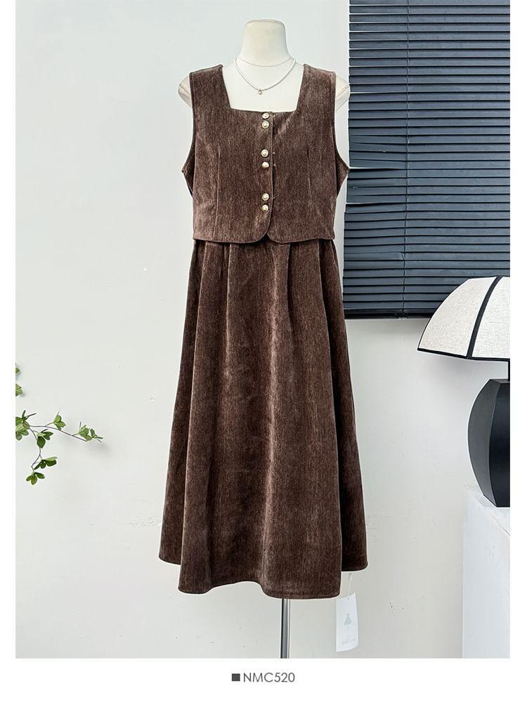 Mock Two-Piece A-Line Dress / Ruffled Loose Blouse Product Image