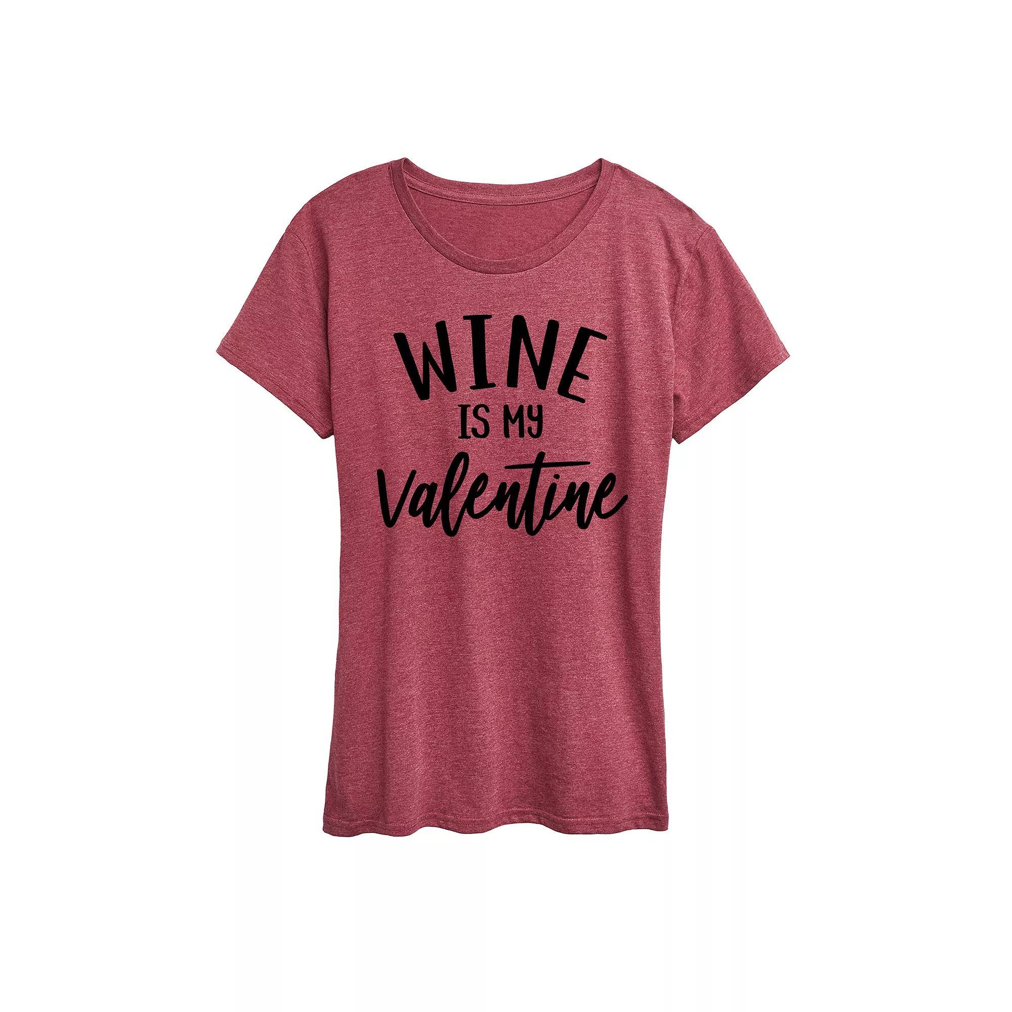 Womens Wine Is My Valentine Graphic Tee Grey Dark Red Product Image