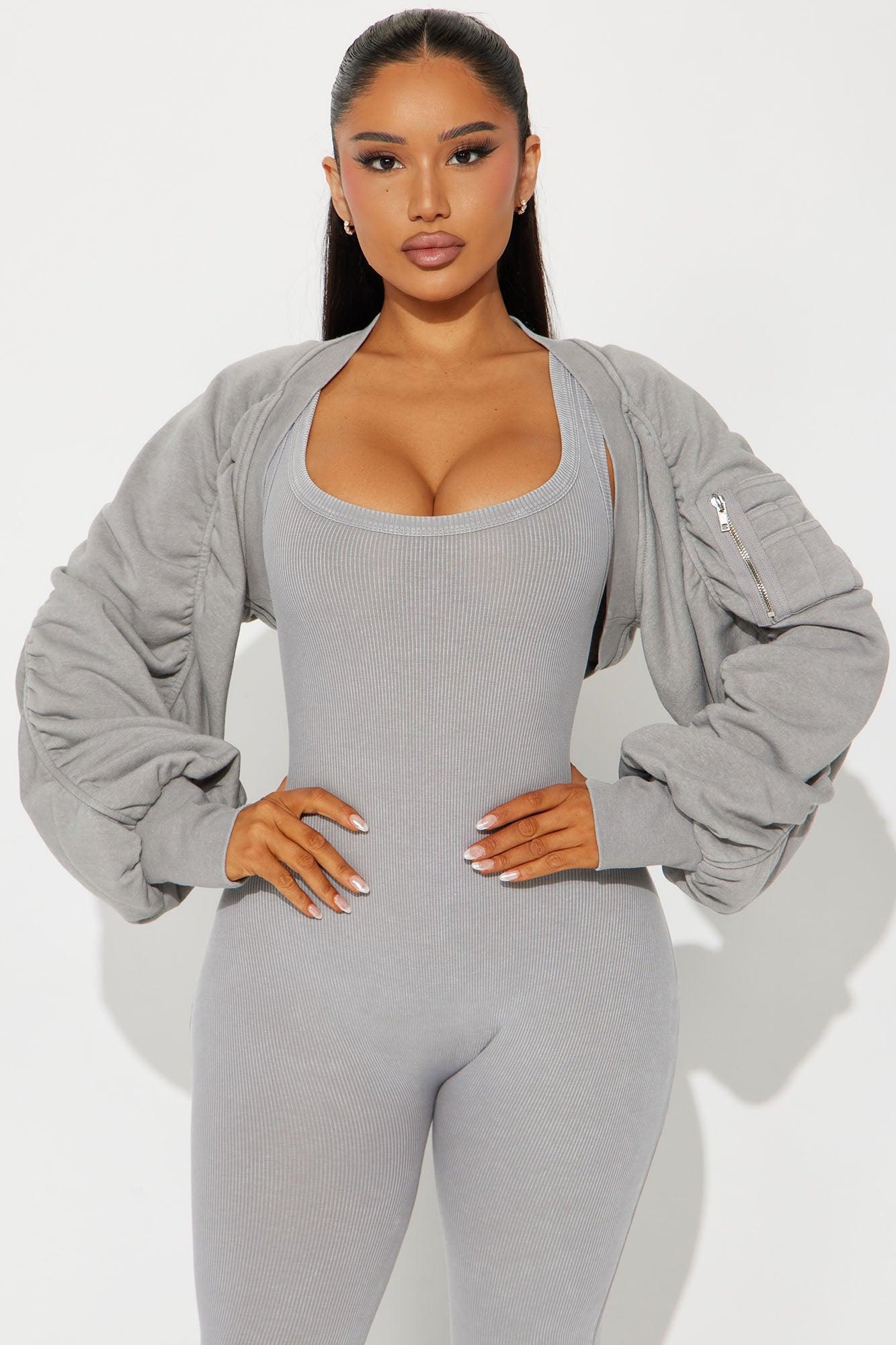 Tell Me What You Want Jumpsuit Set - Heather Grey Product Image