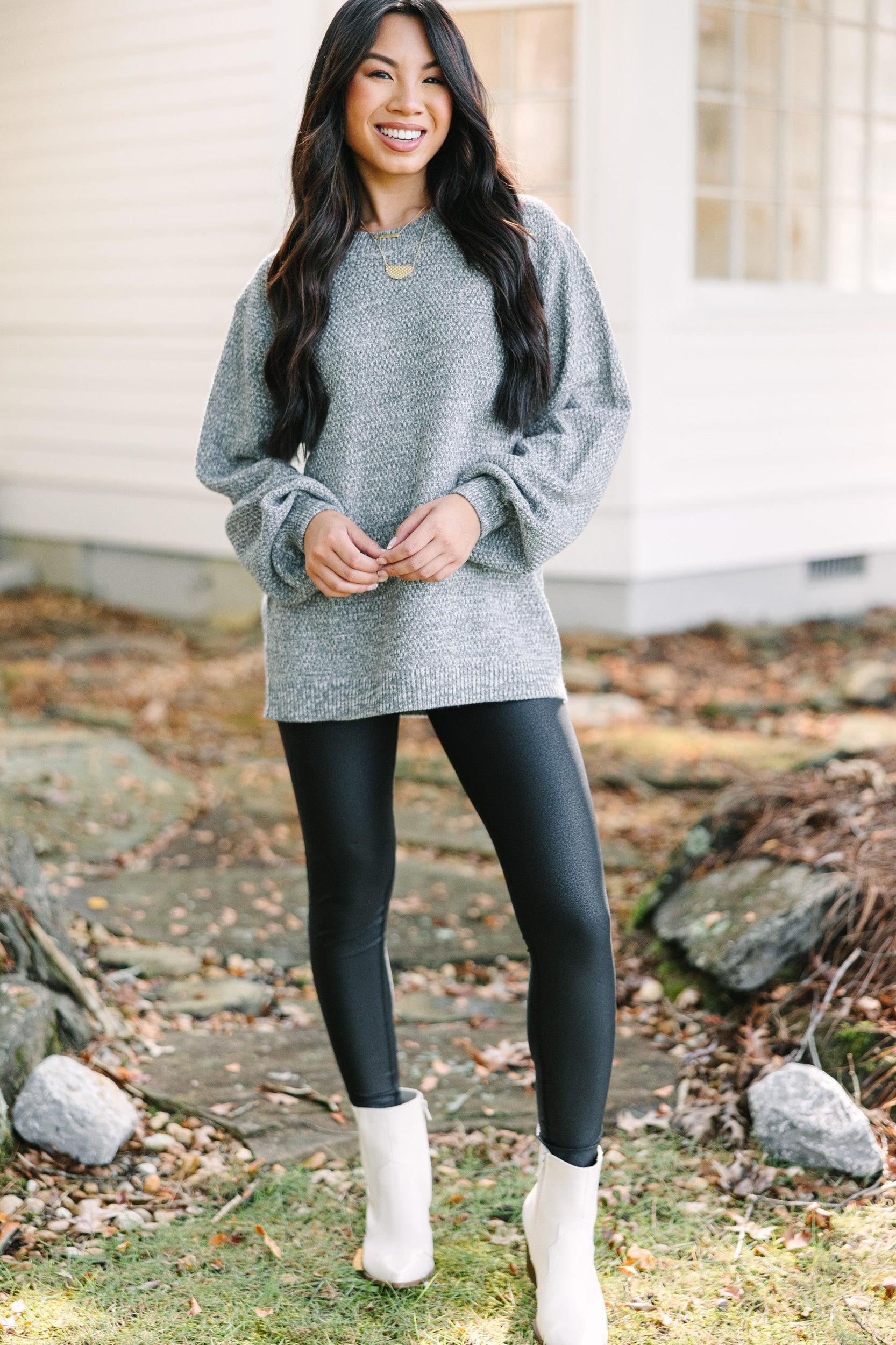 The Slouchy Heather Gray Bubble Sleeve Sweater Female Product Image