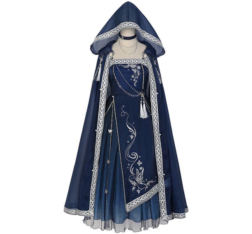 Spaghetti Strap Embroidered Hanfu Midi A-Line Dress / Light Cape / Set Product Image