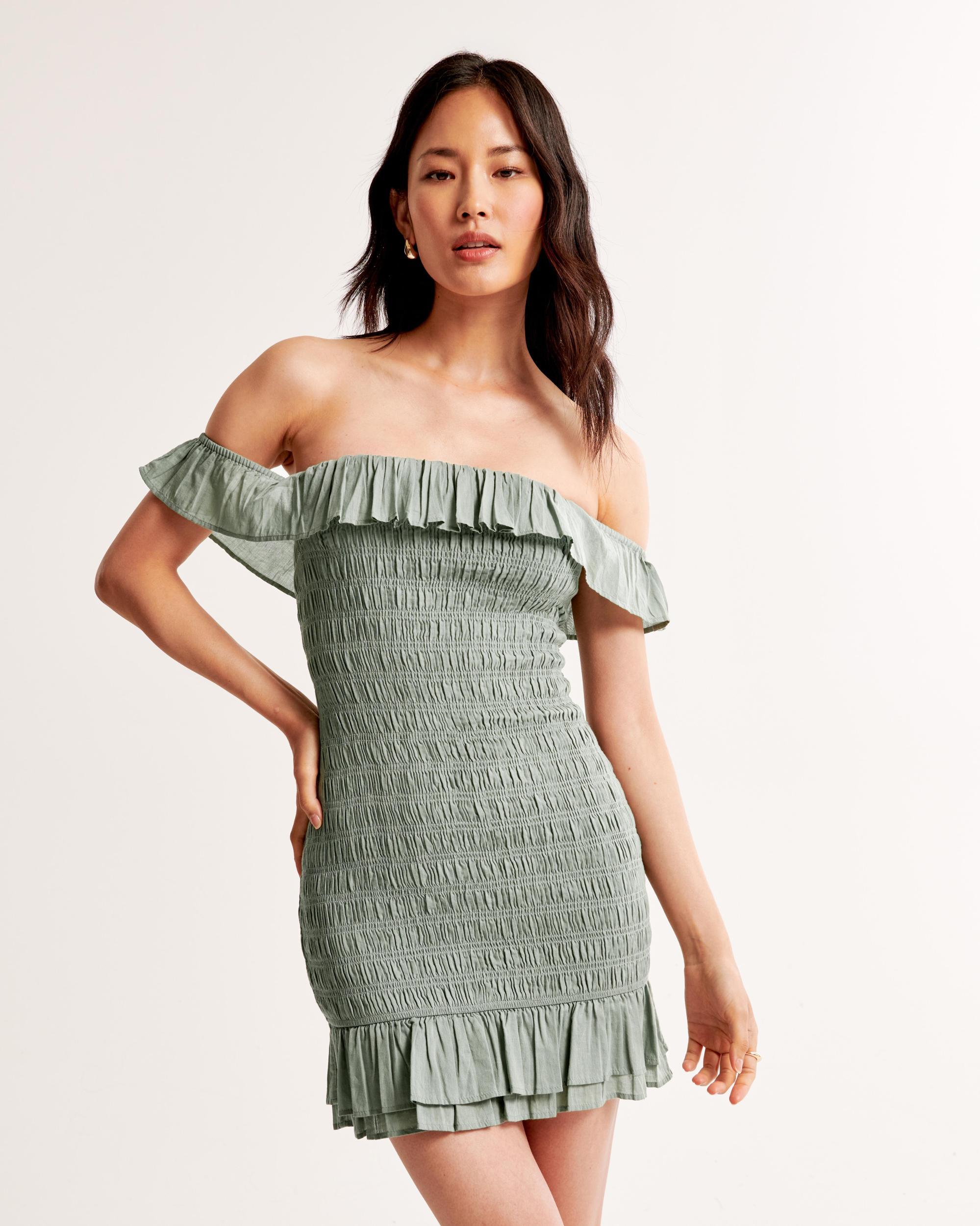 Off-The-Shoulder Smocked Mini Dress Product Image