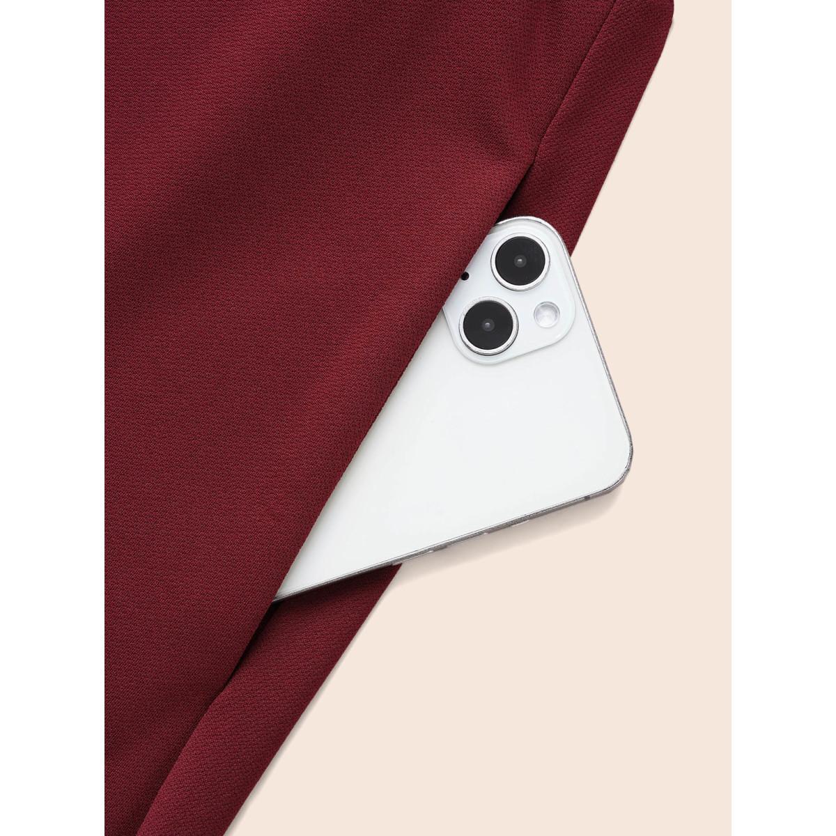 Plus Size Contrast Patchwork Metal Detail Dress Burgundy Women Elegant Contrast Round Neck Long Sleeve Curvy BloomChic 30/6X Product Image