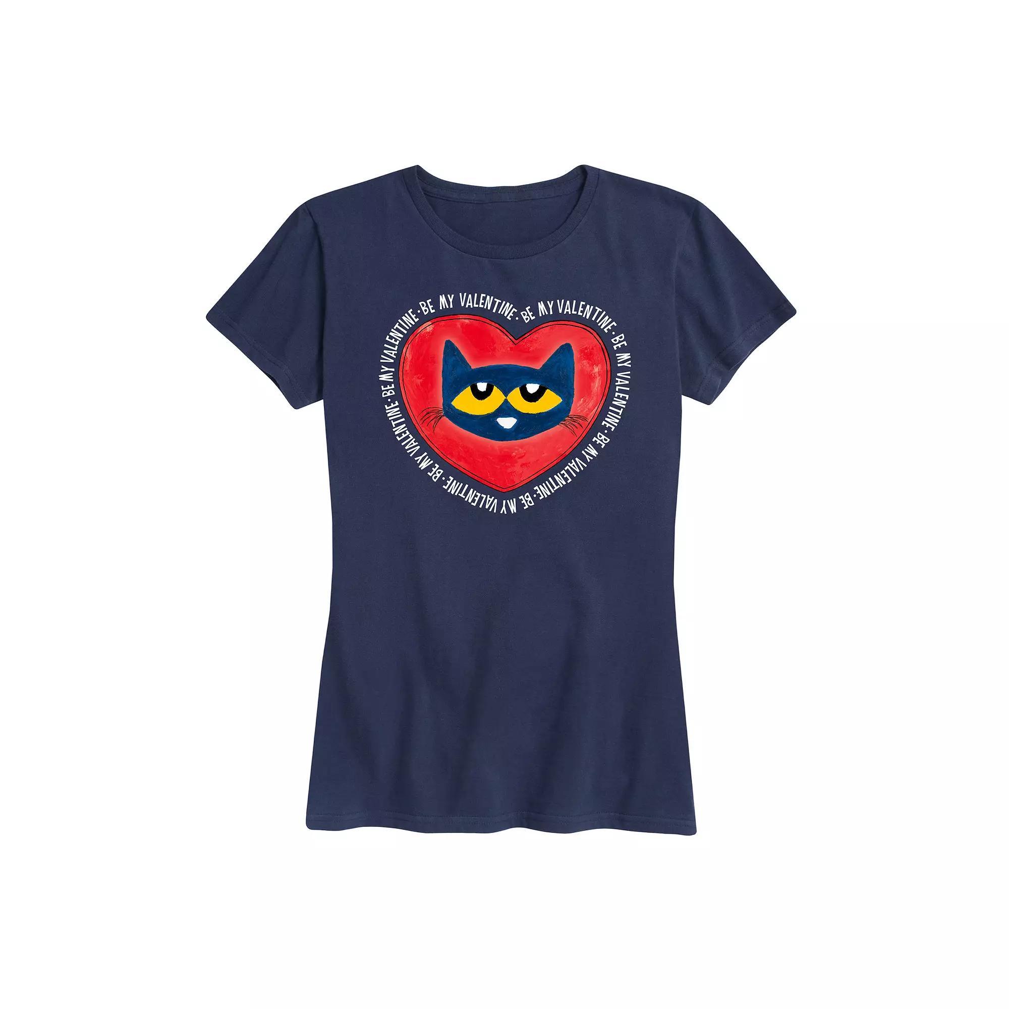 Womens Pete The Cat Be My Valentine Pete Face Graphic Tee Blue Product Image