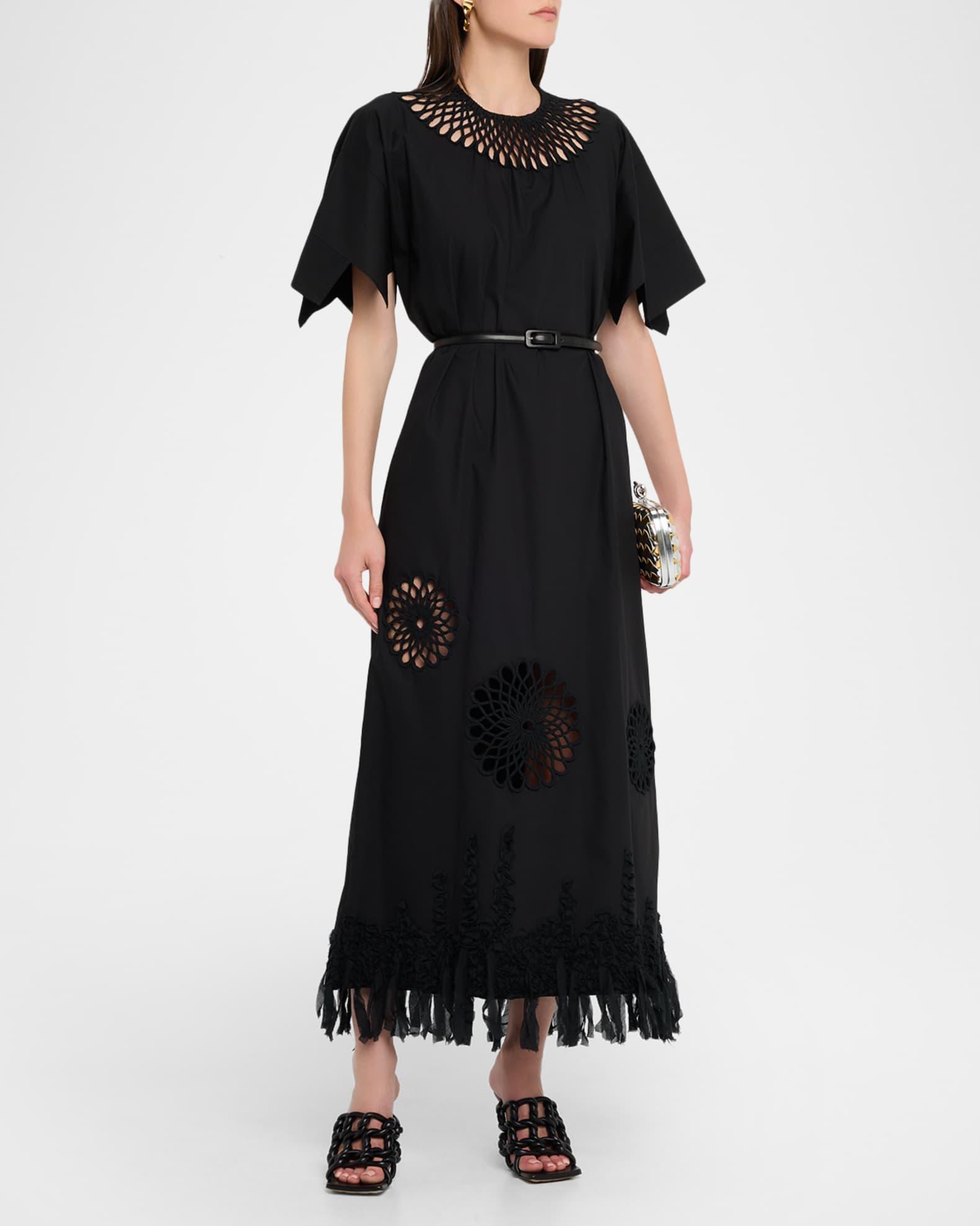 Embroidered Fringe-Hem Cotton Maxi Dress Product Image
