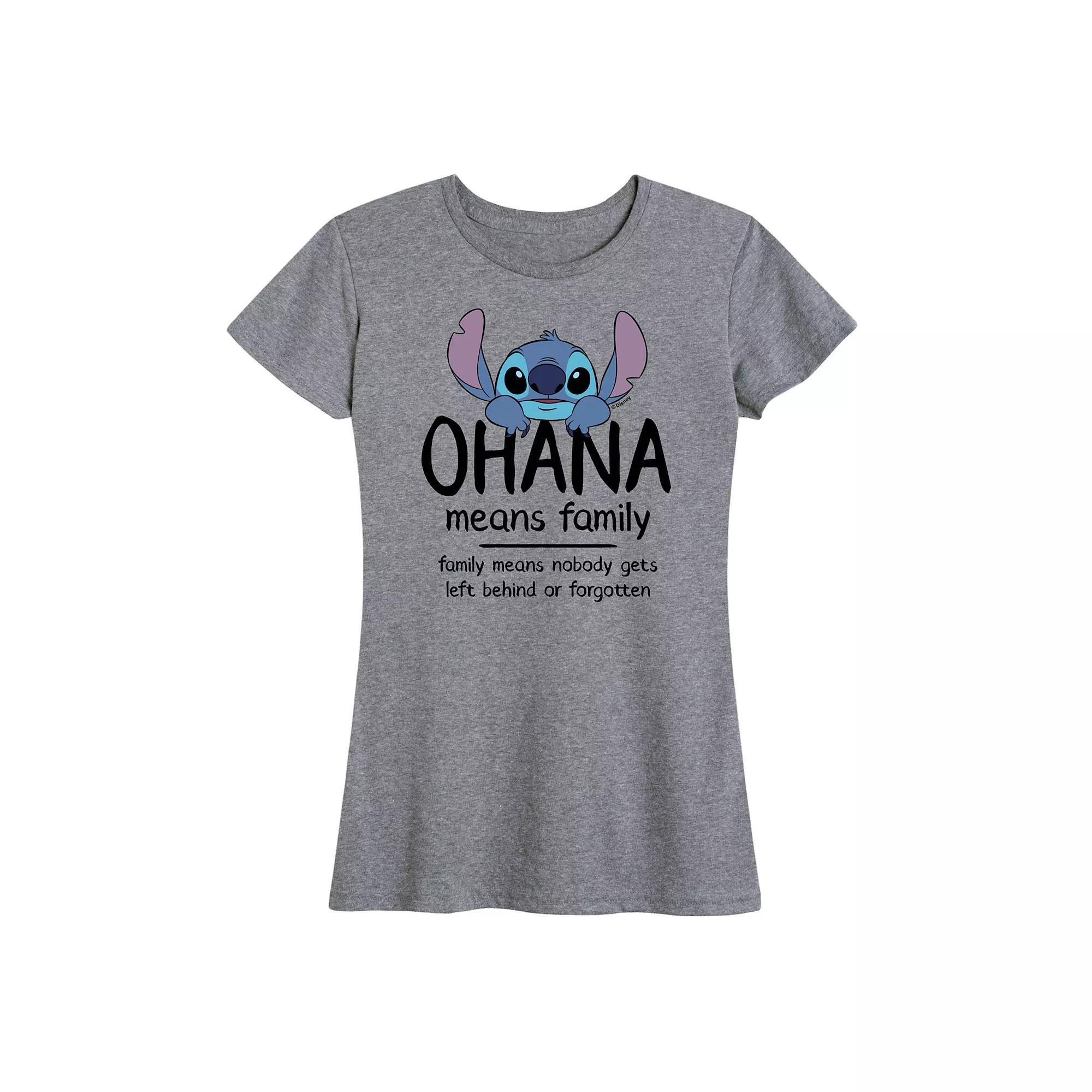 Disneys Lilo & Stitch Womens Ohana Graphic Tee Grey Gray Product Image