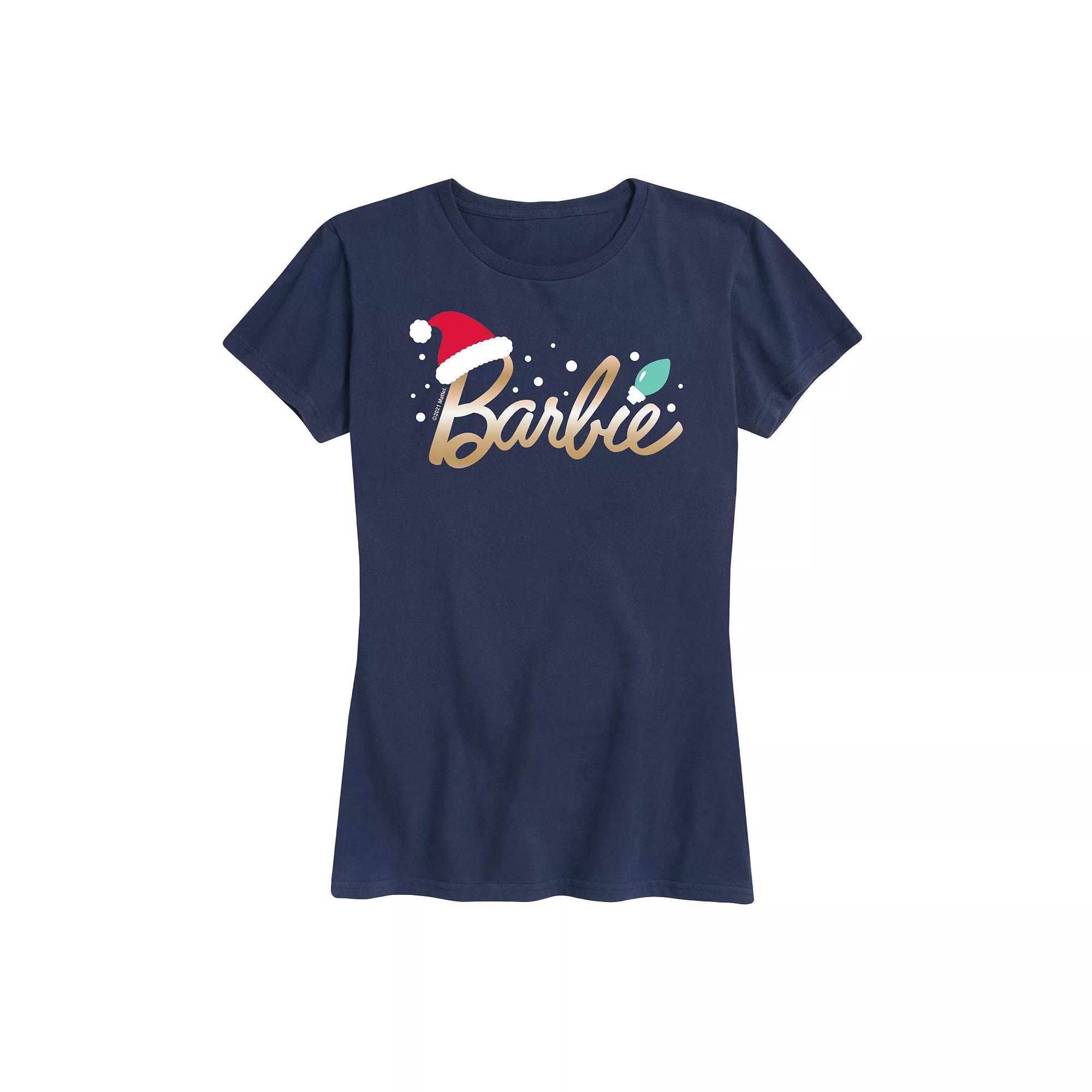 Womens Barbie Logo Santa Hat Graphic Tee, Girls Product Image