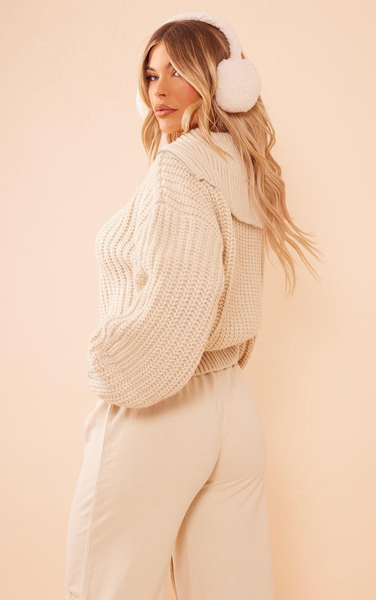 Stone Chunky Knitted Zip Up Oversized Sweater Product Image