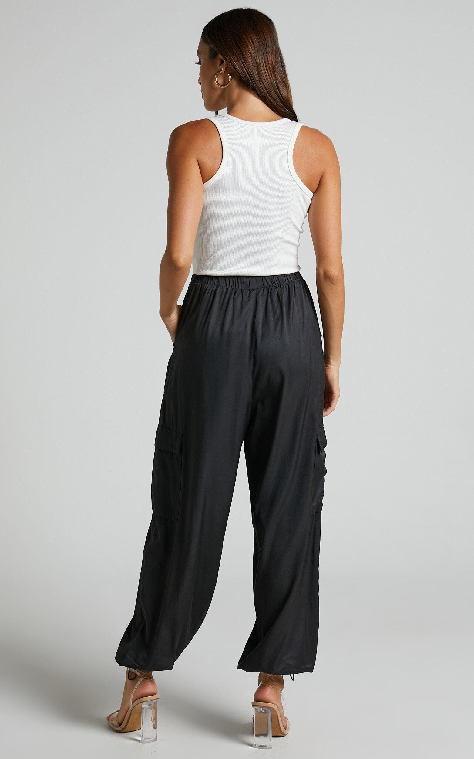 Hanabi Pants - High Waisted Cargo Parachute Pant in Black Product Image