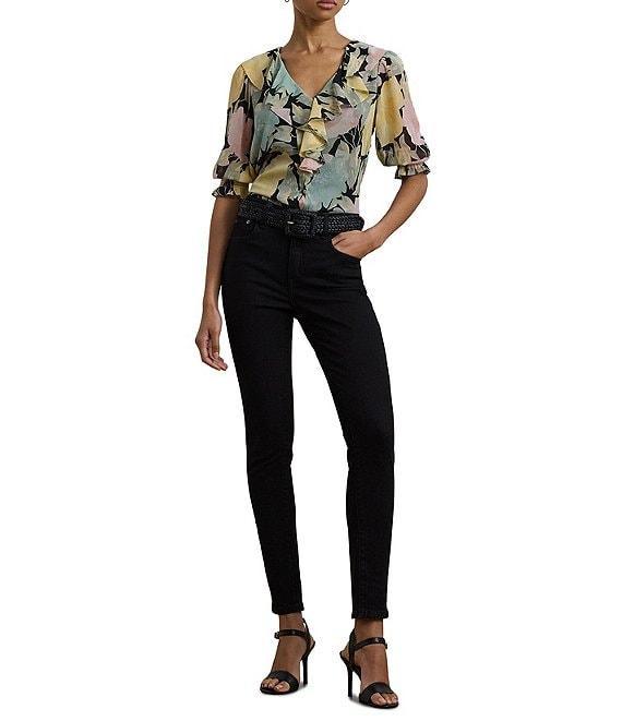 Lauren Ralph Lauren Floral Crinkle Georgette V-Neck Ruffle Trim Blouse Product Image