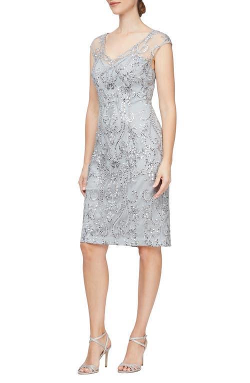Alex Evenings Short Embroidered Dress with Illusion Neckline (Pale Lilac) Women's Dress Product Image
