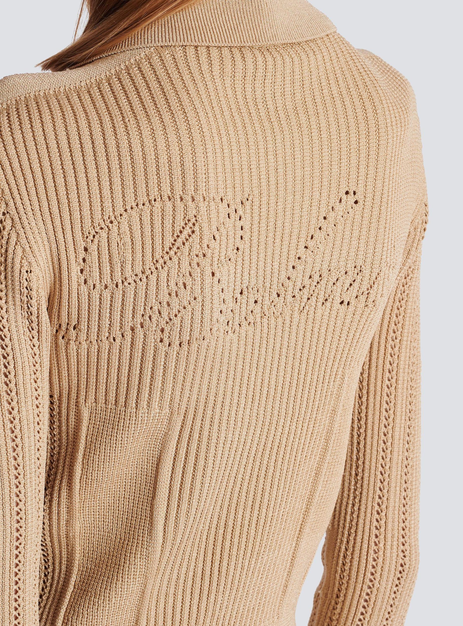 Cropped ribbed knit cardigan with openwork details Product Image