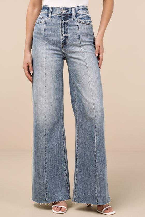 Rocky Light Wash Denim Seamed Wide-Leg Jeans Product Image