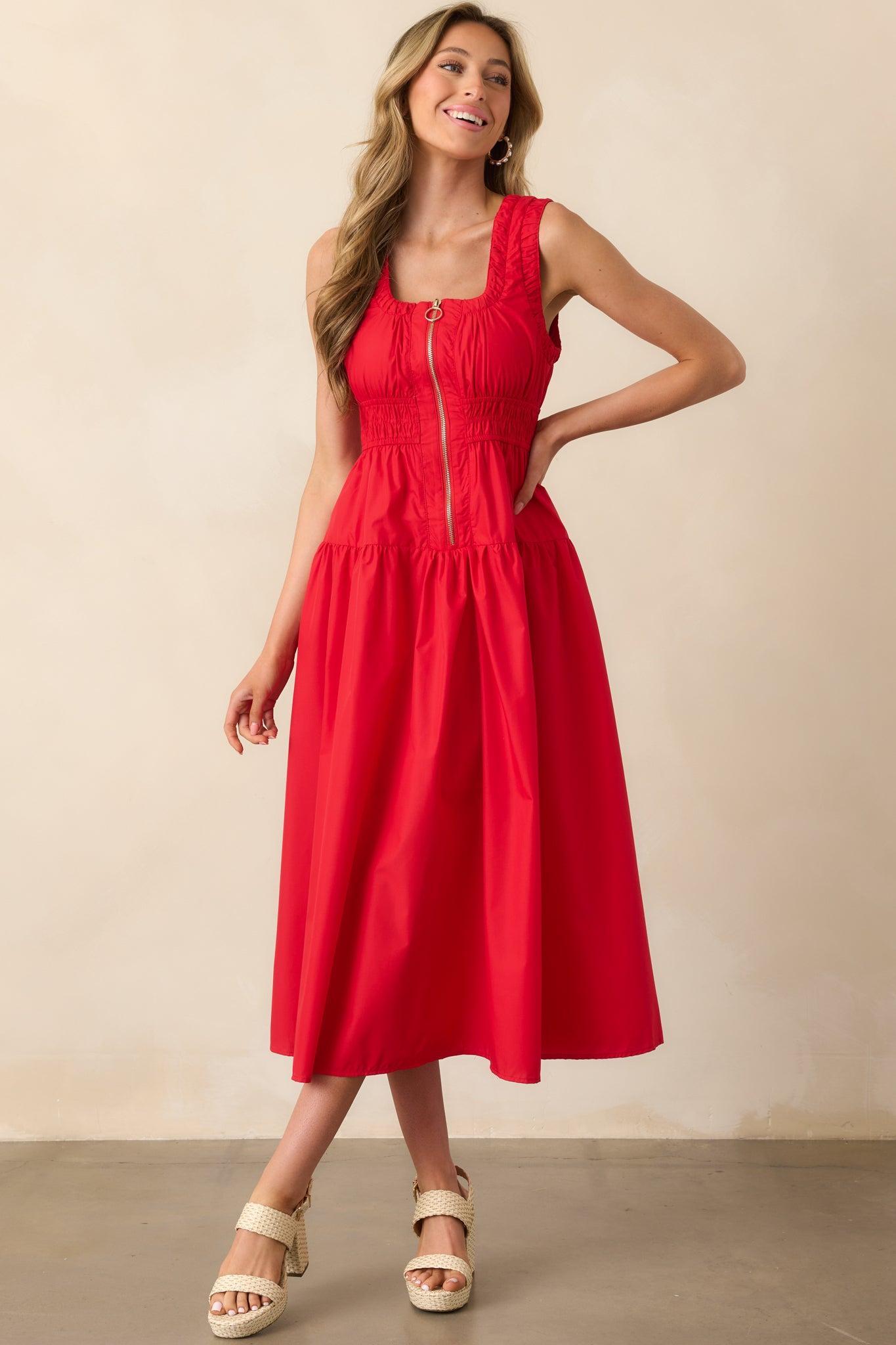 Better Late Than Never Red Sleeveless Midi Dress Product Image