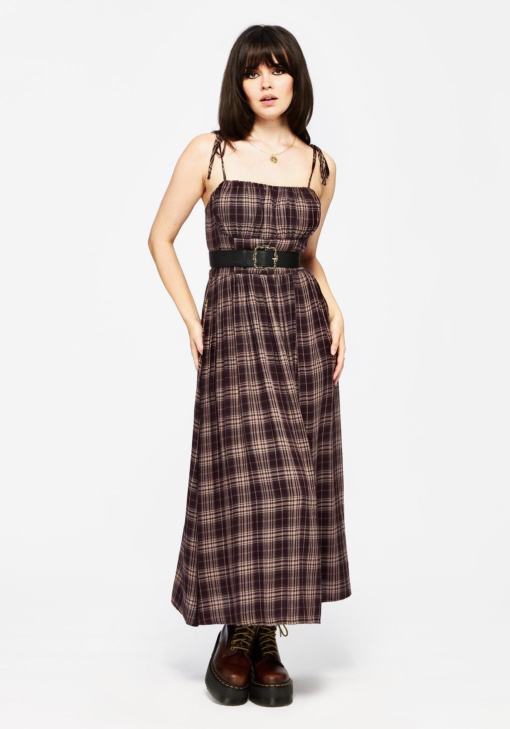 Adra Check Cami Tie Strap Midi Dress Product Image