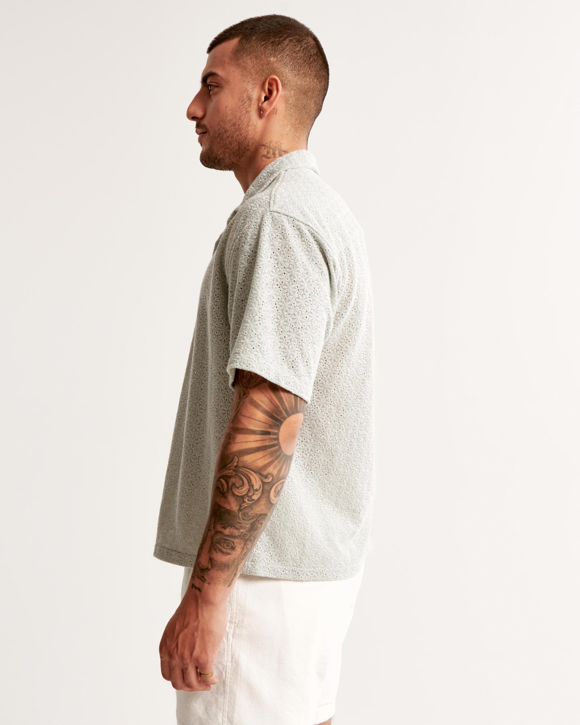 Camp Collar Cropped Lace Shirt Product Image