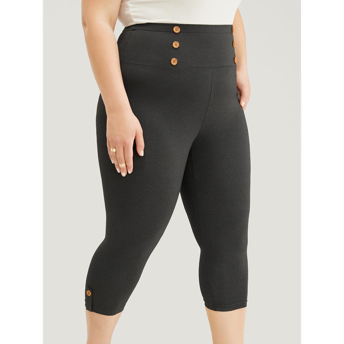Plus Size Wideband Waist Skinny Button Detail Leggings Women DimGray Casual Medium stretch Skinny High Rise Dailywear Leggings BloomChic 26/4X Product Image