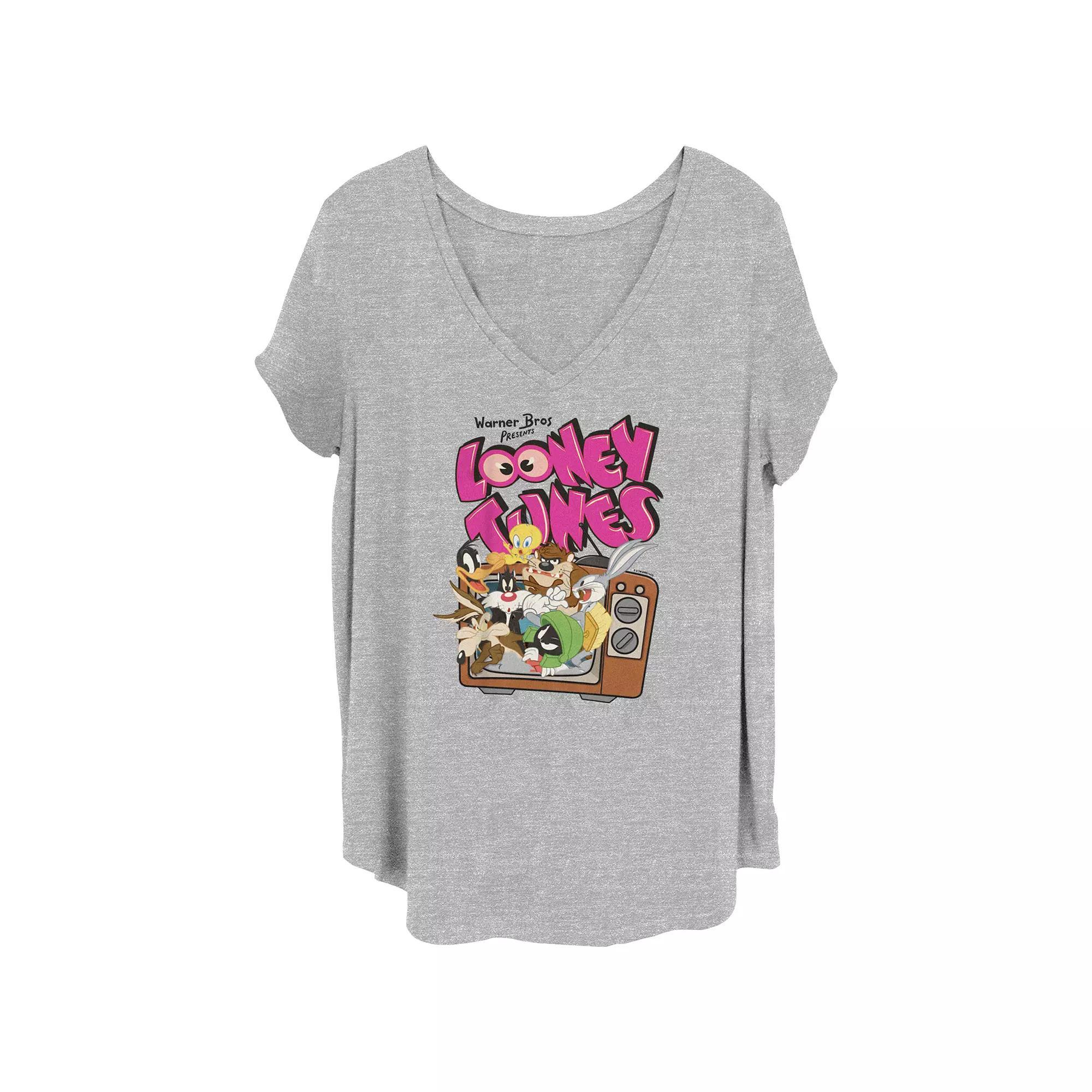 Juniors' Plus Size Looney Tunes Popping Out The TV Graphic Tee, Women's, Size: 4XL, Grey Gray Product Image