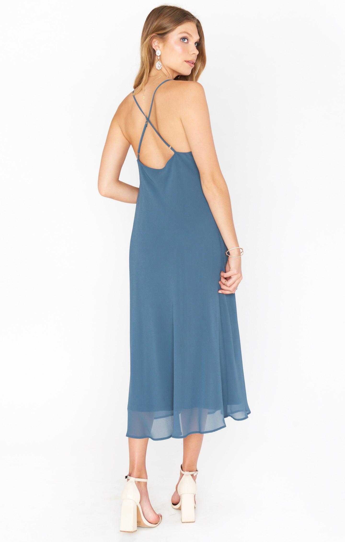 Verona Cowl Dress ~ Slate Blue Chiffon Product Image