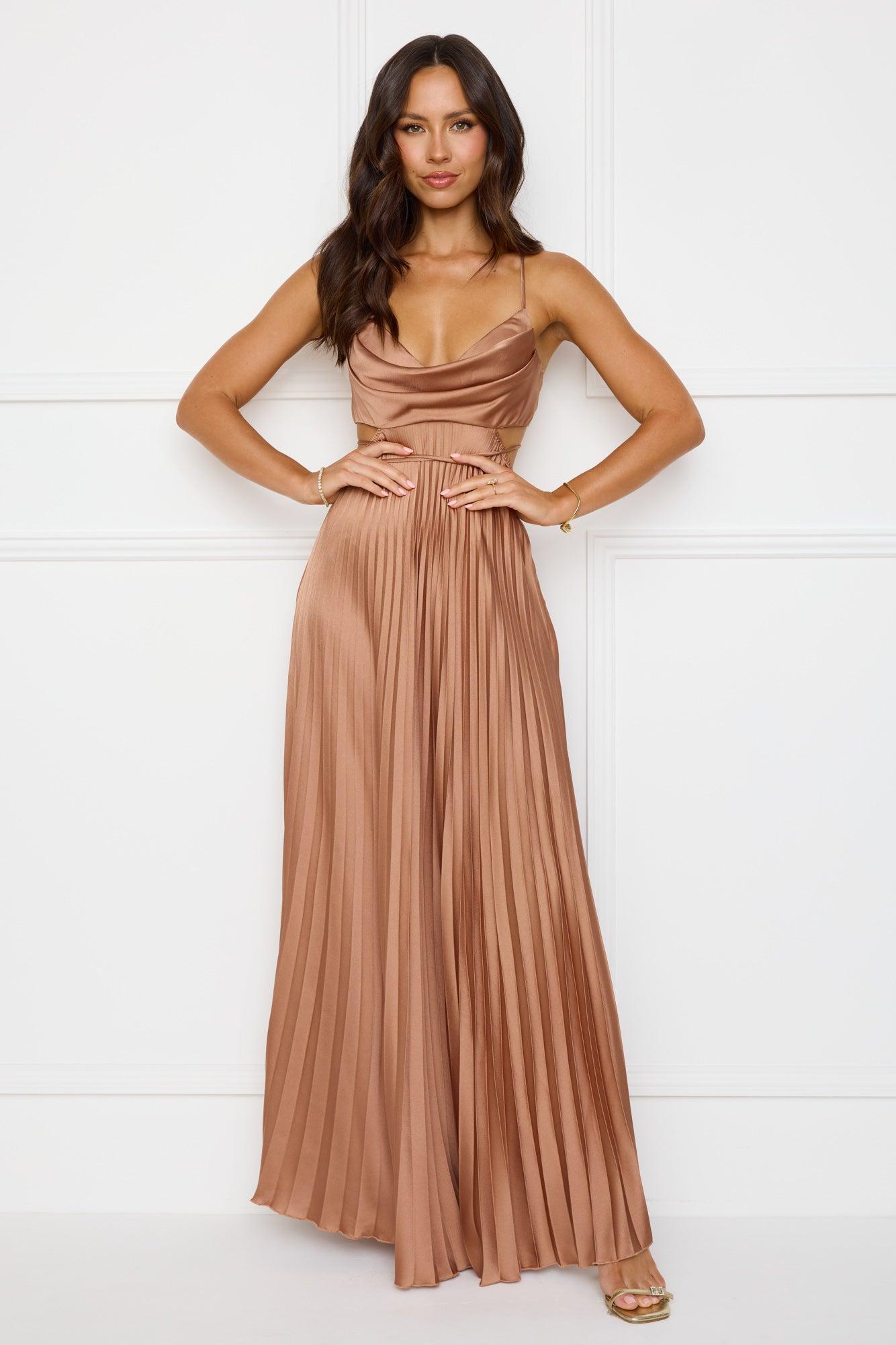 Solara Satin Maxi Dress Brown Product Image