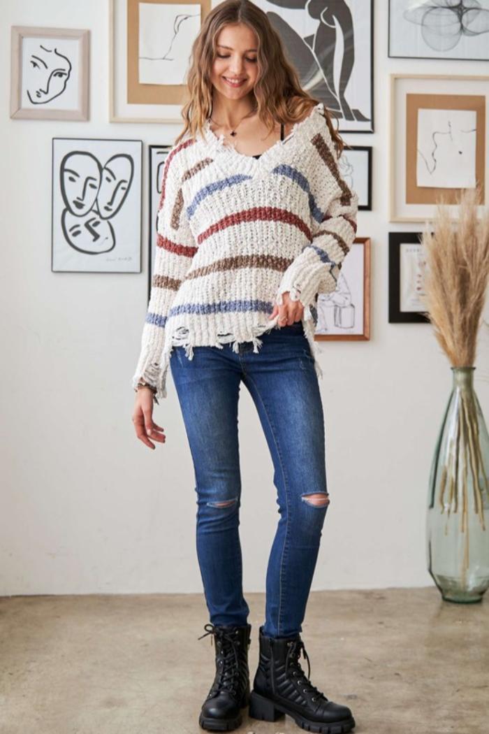 Frayed Edge Stripe Sweater Product Image