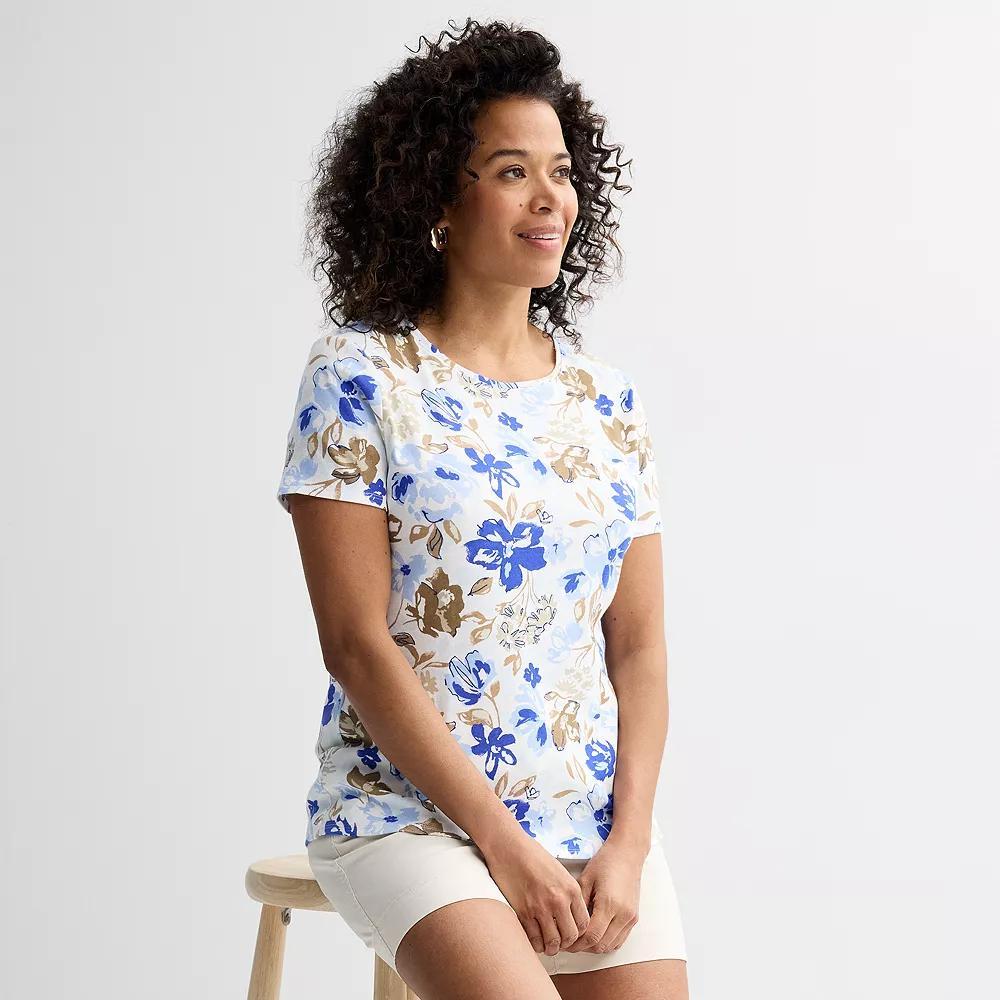 Women's Croft & Barrow® Essential Crewneck Tee, Size: XS, Blue Exploded Floral Product Image