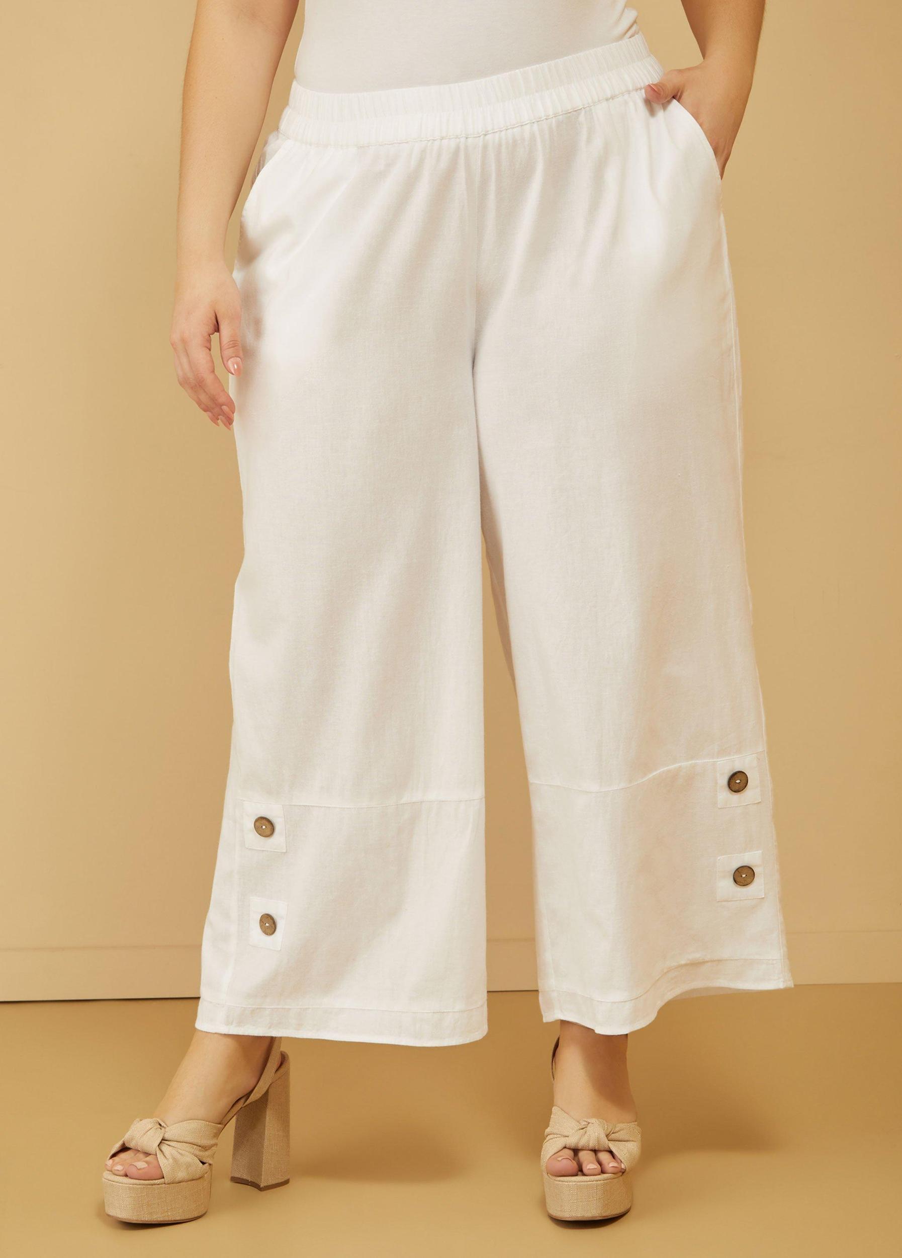 Button Embellished Linen Blend Pants Product Image