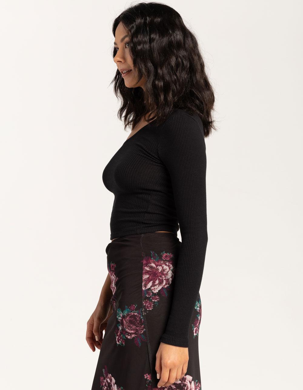 RSQ One Shoulder Long Sleeve Womens Top - BLACK Product Image