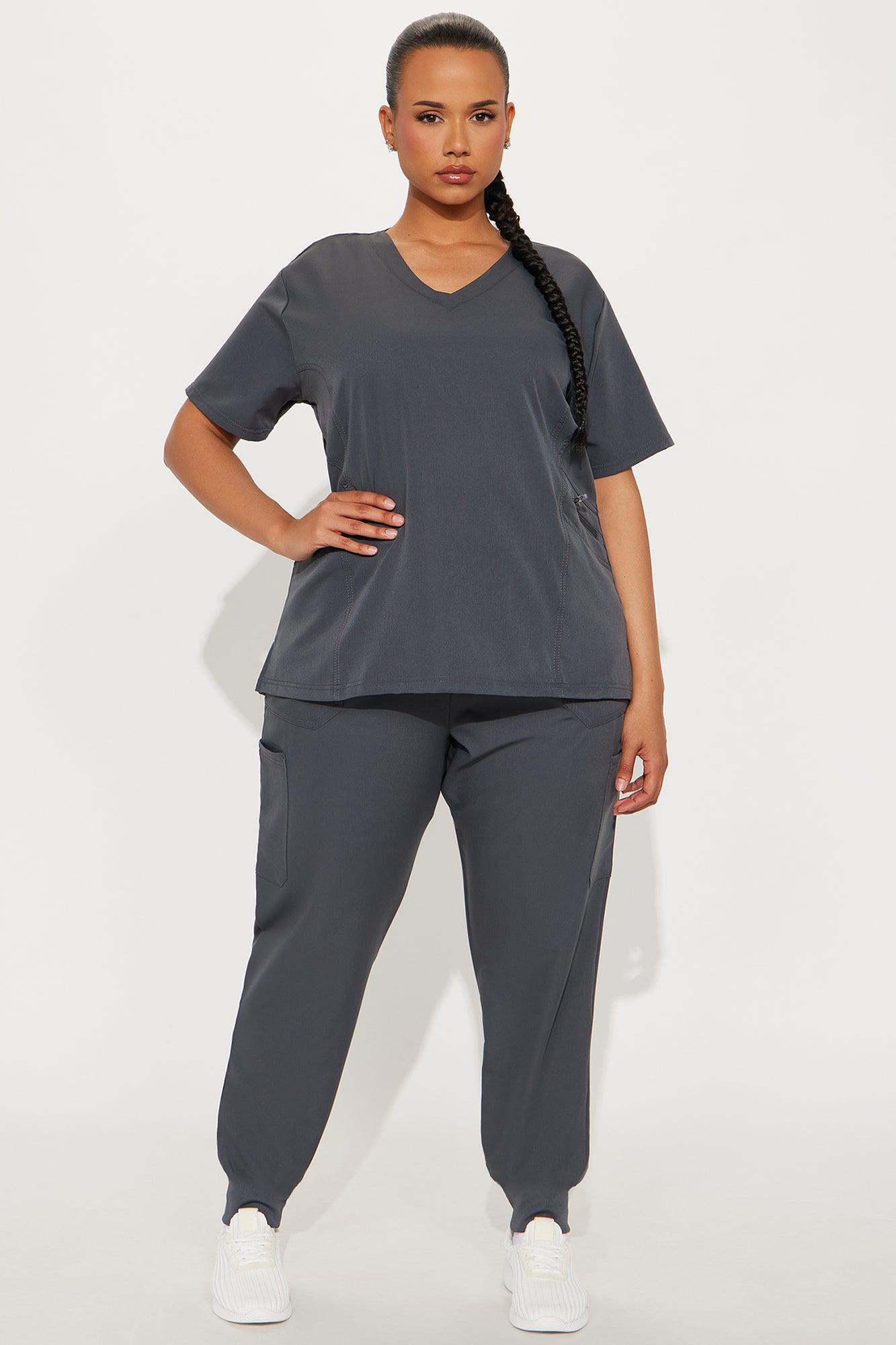 Self Care 4 Way Stretch Scrub Uniform Jogger Set - Charcoal Female Product Image