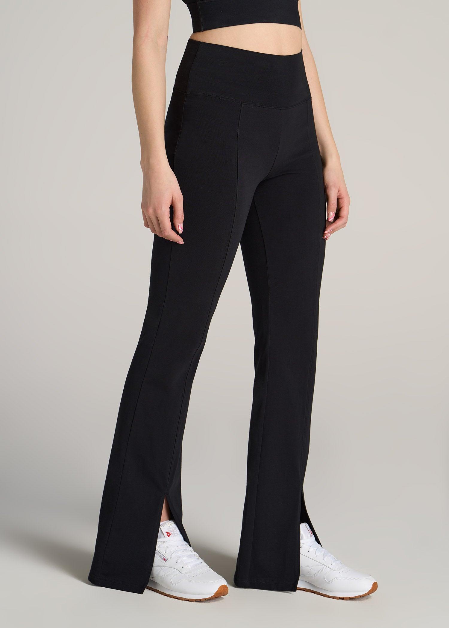High Rise Split Flare Cotton Leggings for Tall Women in Black Female Product Image