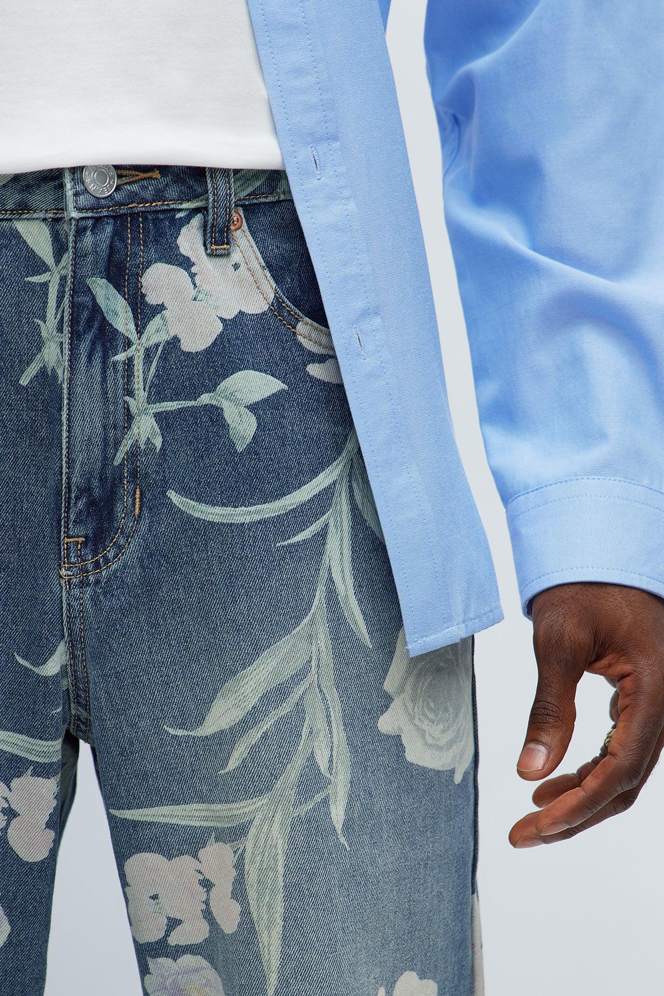 Relaxed Straight Fallen Roses Jeans - Medium Blue Wash Product Image