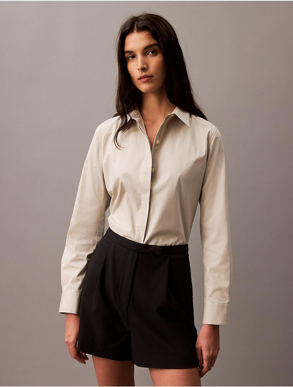 Calvin Klein Womens Classic Stretch Poplin Button-Down Shirt - White - XL Product Image