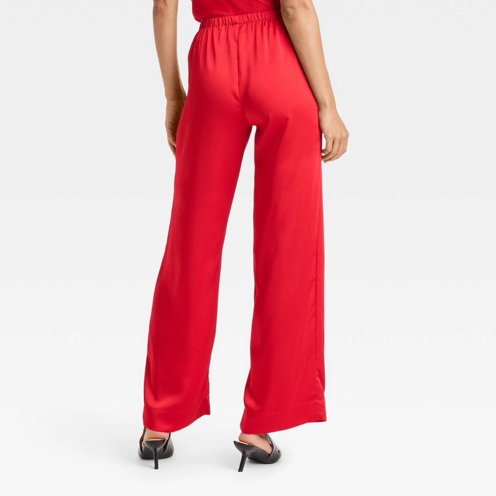 Womens Mid-Rise Straight Leg Satin Pull-On Pants - A New Day Red XL Product Image