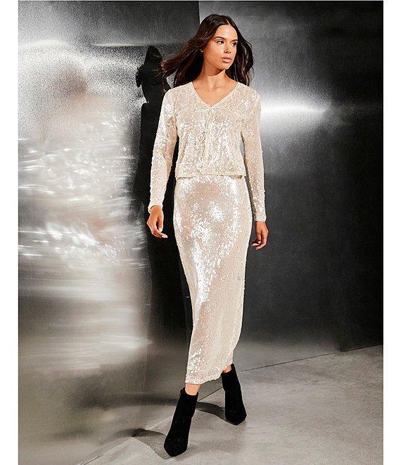Gianni Bini Kate Sequin V-Neck Long Sleeve Tie Front Coordinating Cardigan Product Image