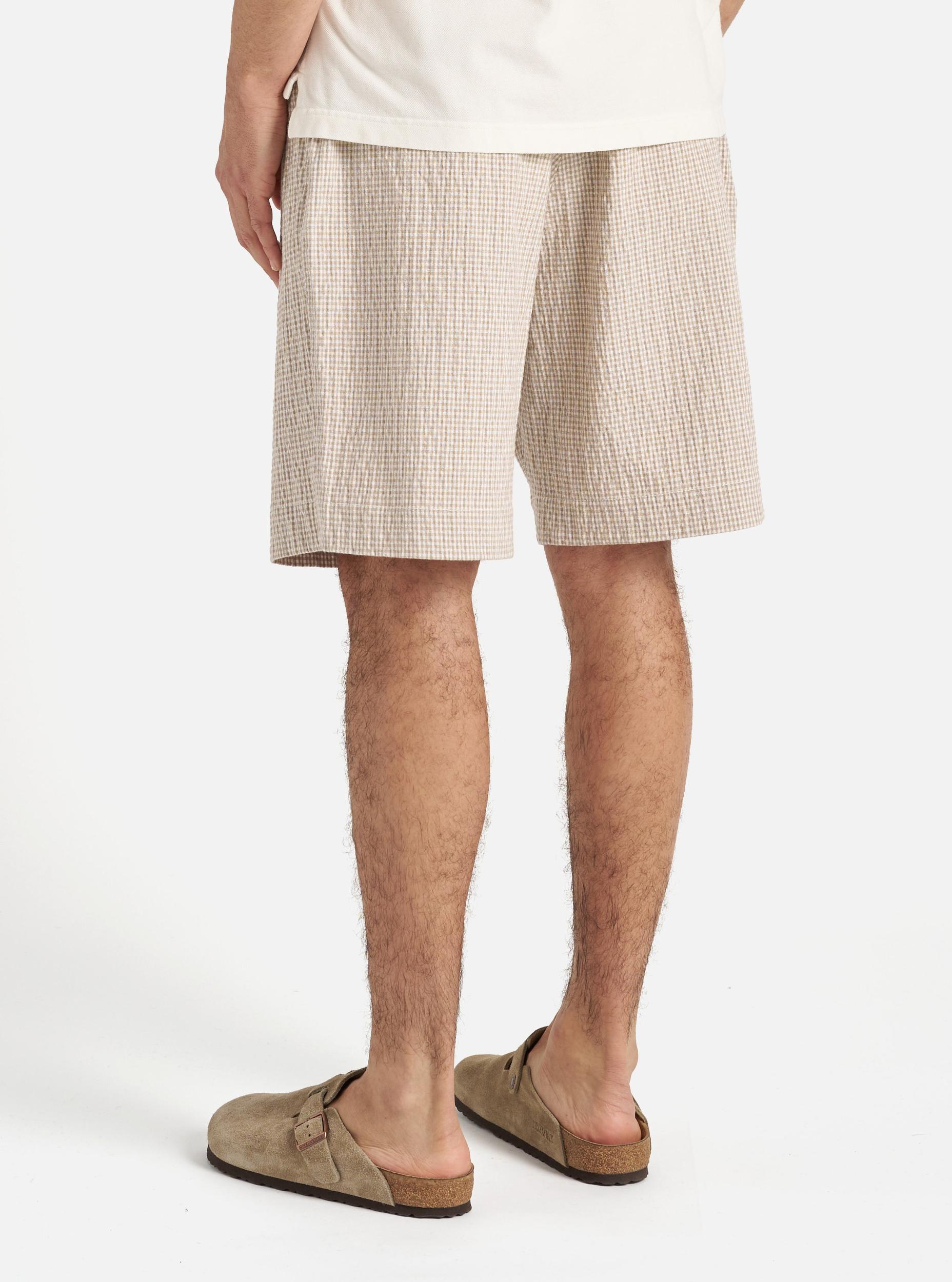 Ecru/Sand Ospina Check Cotton Pleated Track Short Product Image
