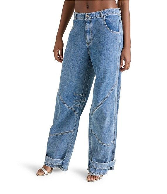 Steve Madden Tre Denim Mid-Rise Wide Leg Adjustable Ankle Strap Jeans Product Image